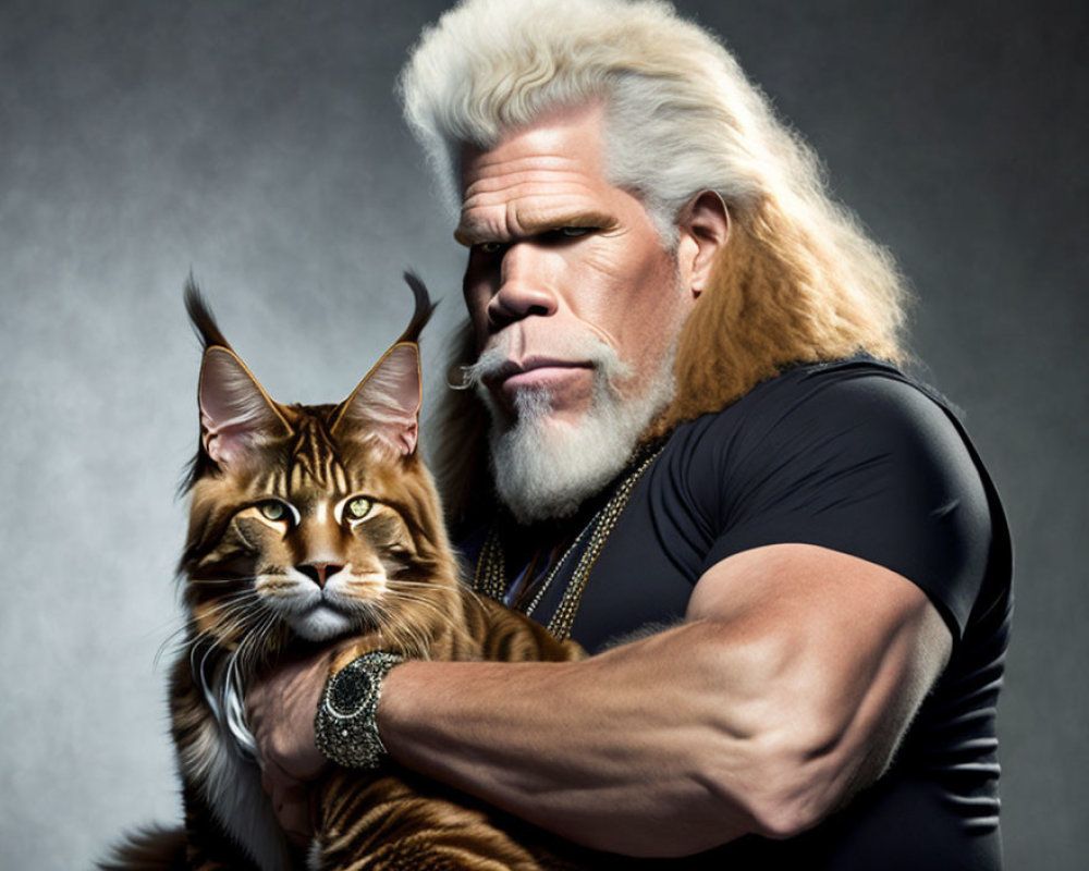 1000x800 image of Ron Perlman confidently strikes a pose, displaying his rugged features, dressed in a classic black suit that accentuates. Deep Dream Generator