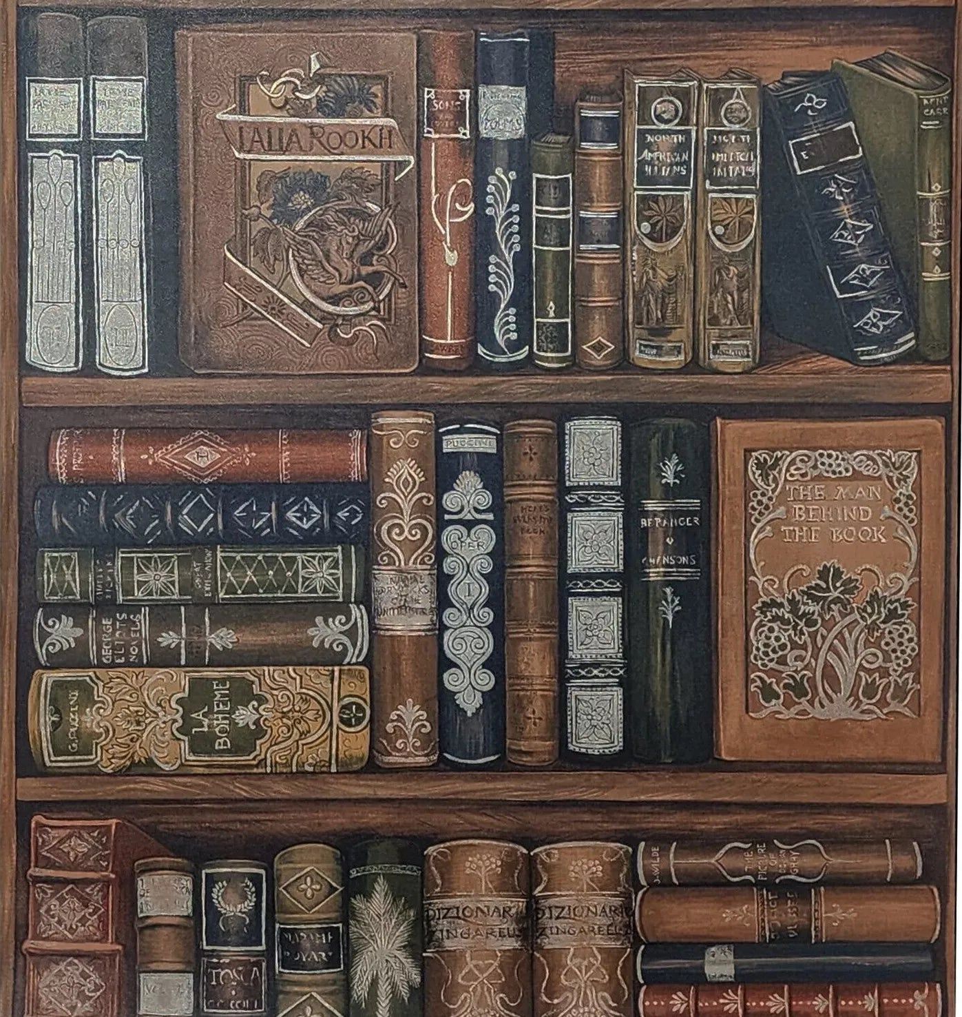 1397x1476 Bookshelf wallpaper antique vintage books brown colored shelf wallcoverings roll