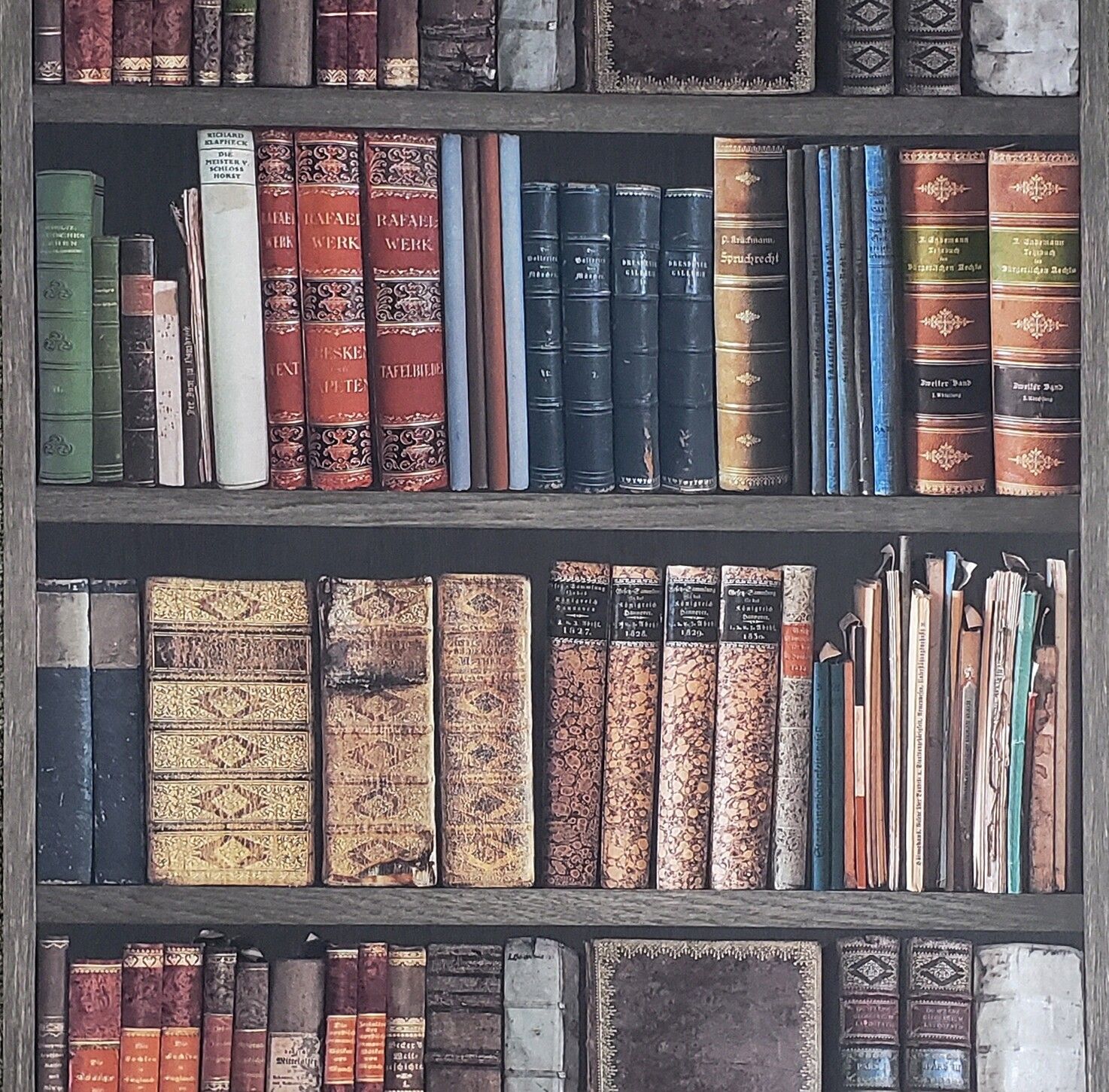 1474x1451 Bookshelf wallpaper antique vintage books brown book shelf wallcoverings roll 3D