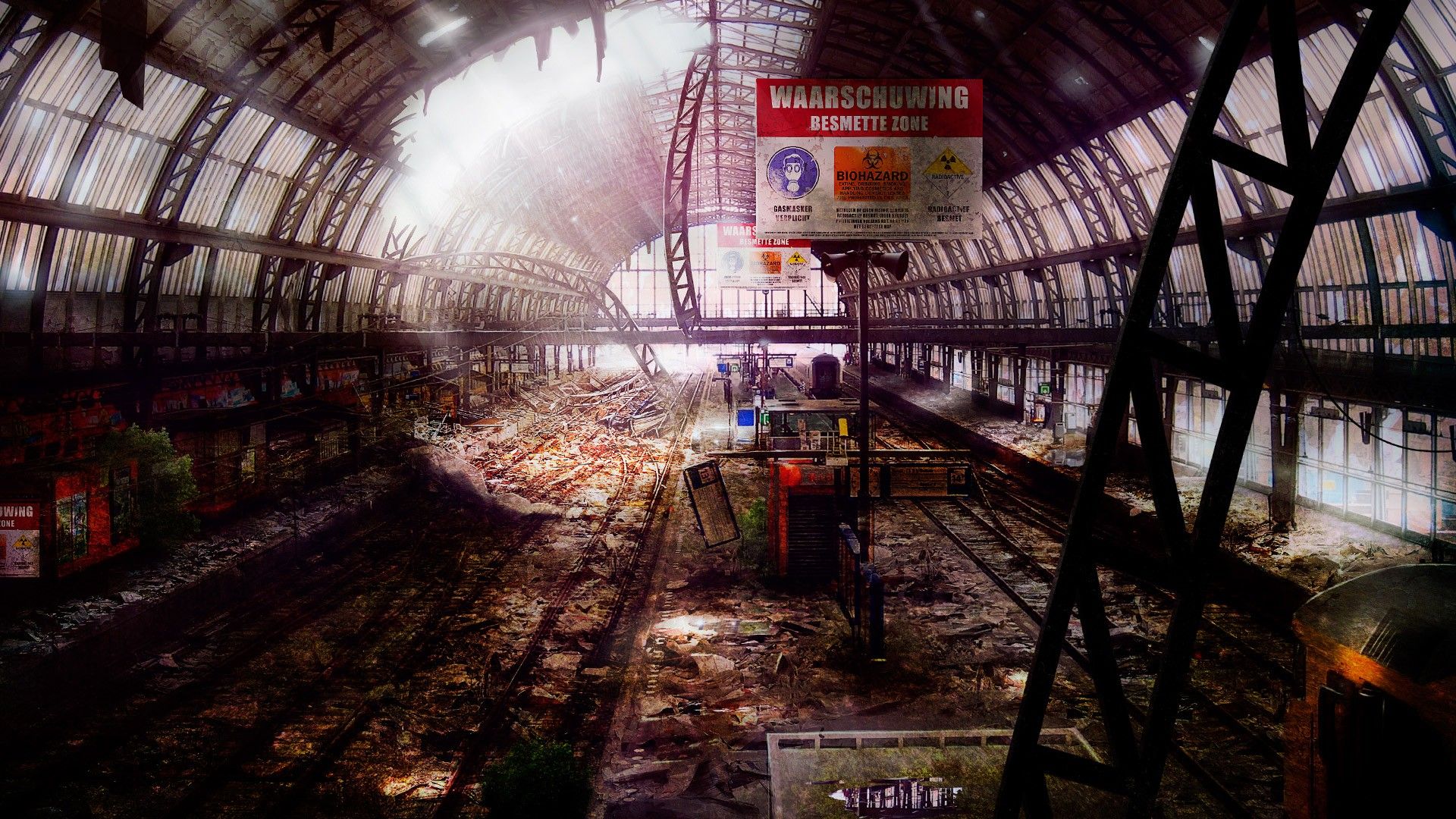 1920x1080 train, Station, Urban, Decay, Abandon, Deserted, Dilapidated, Drawing, Sunlight, Post, Apocalyptic Wallpaper HD / Desktop and Mobile Background