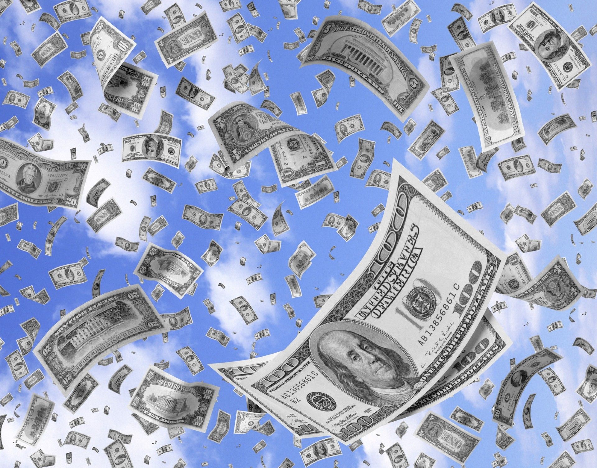 1920x1505 A rain of 100 dollar bills. Money Rain for your phone