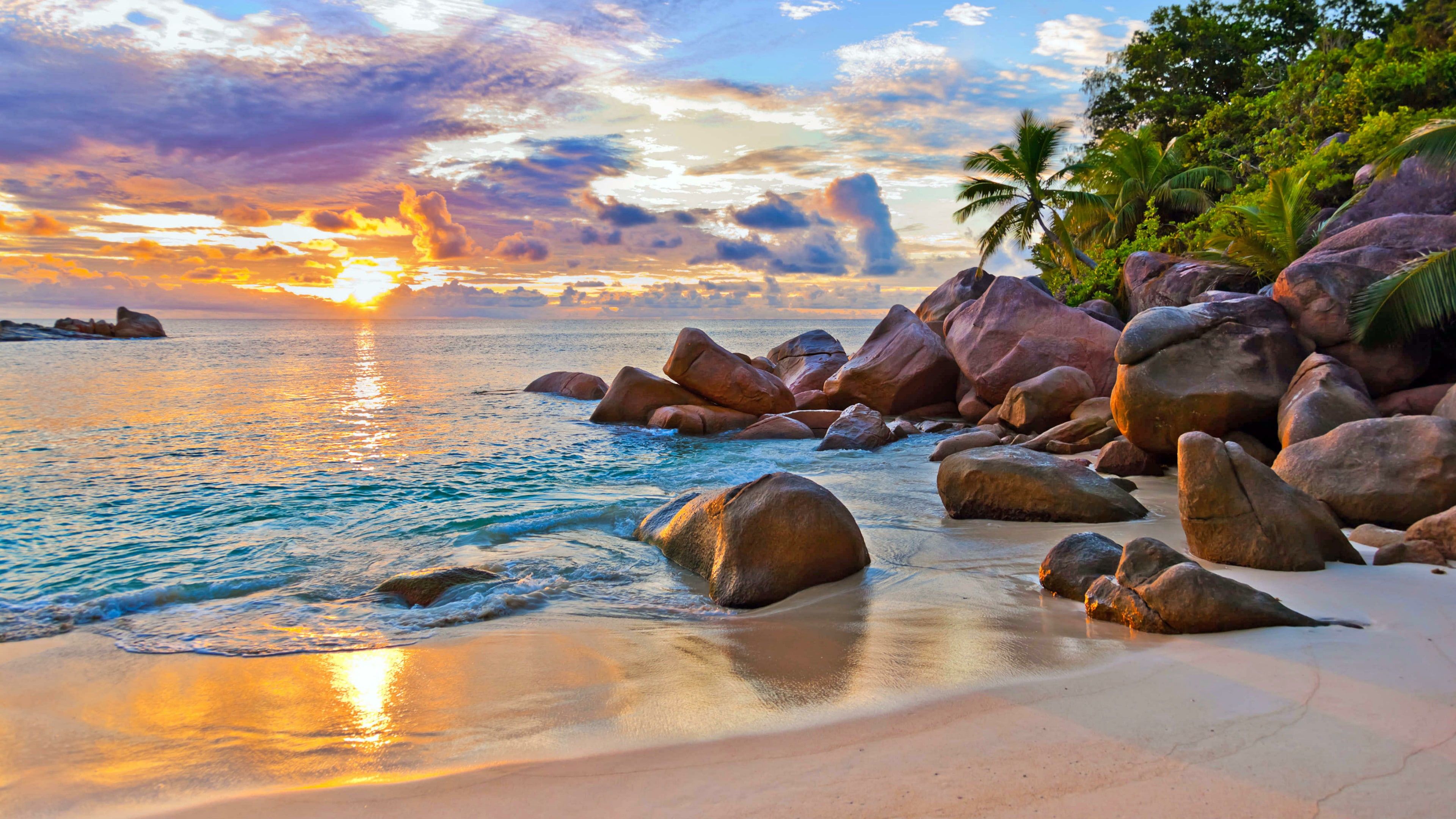 3840x2160 HD wallpaper: beach, indian ocean, sand, sandy beach, travel, holiday, la digue