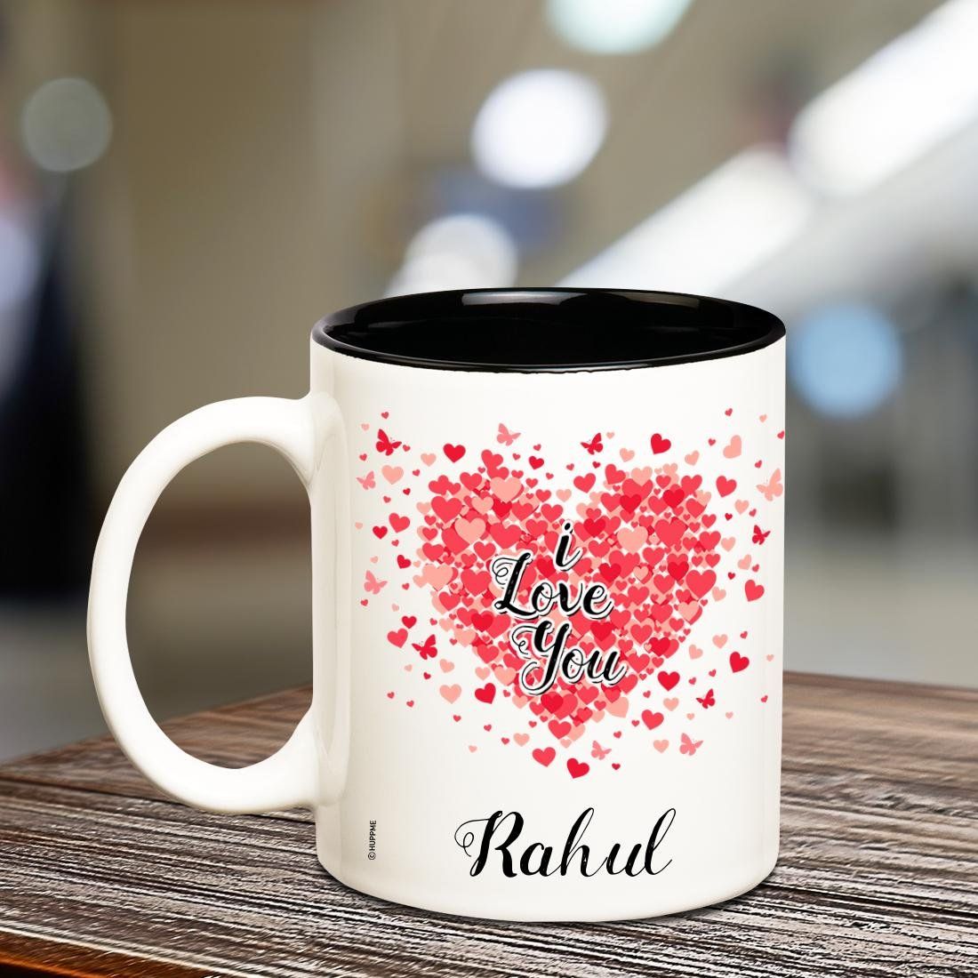 1100x1100 Huppme I Love You Rahul Romantic Coffee Name Mug, 350 ml, Inner Black : Buy Online at Best Price in KSA is now Amazon.sa: Home
