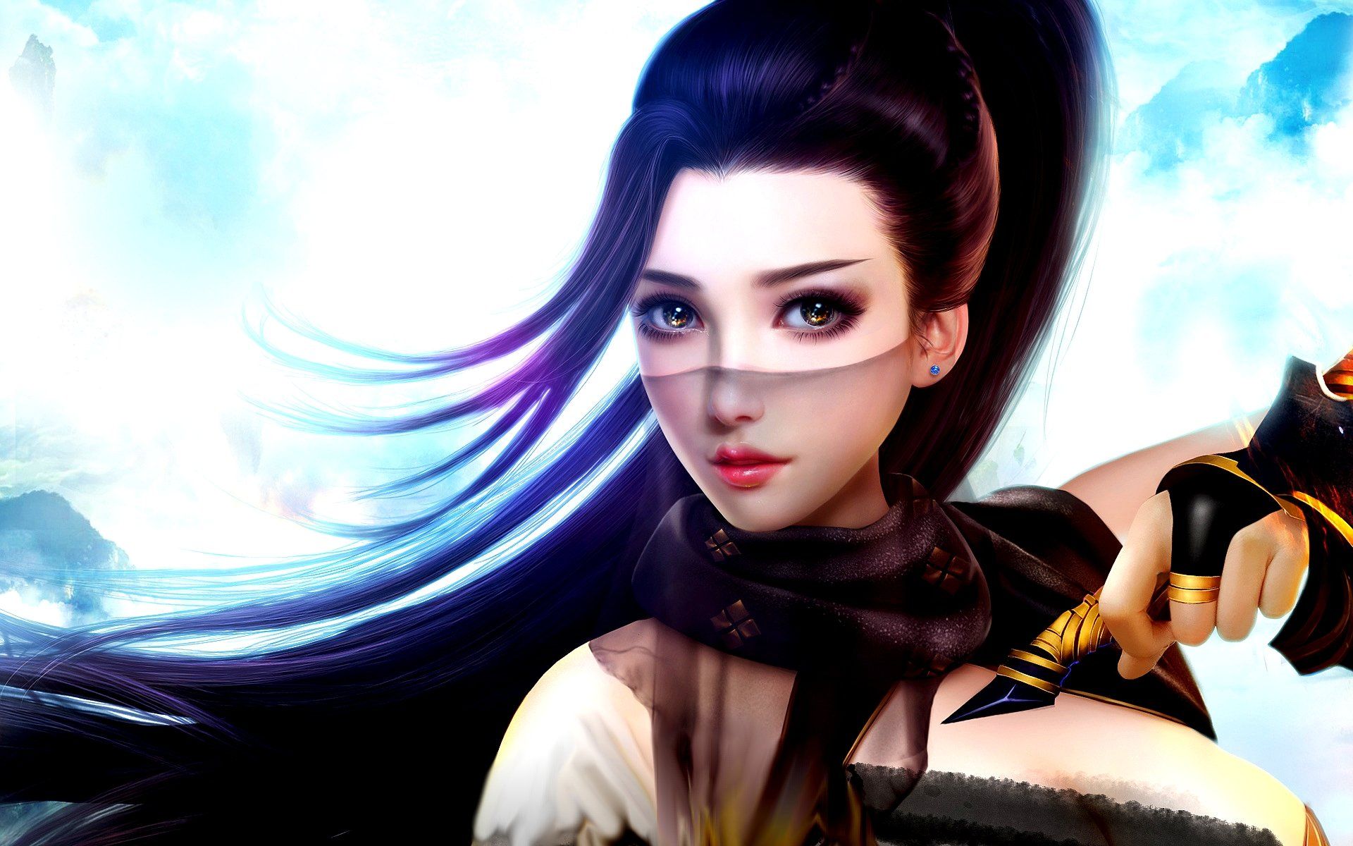 1920x1200 fantasy, Girl, The, Veil, Long, Hair, Beautiful, Face, Brown, Eyes Wallpaper HD / Desktop and Mobile Background