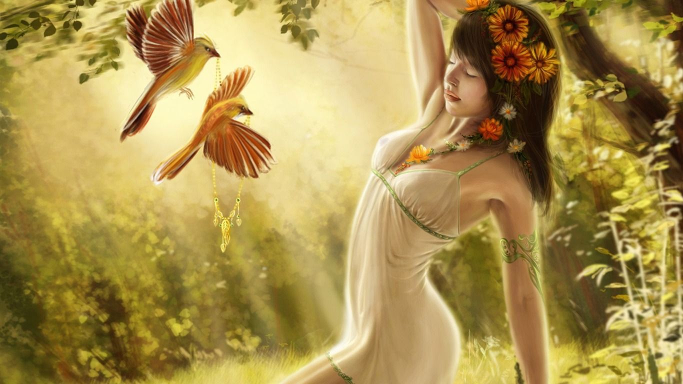1366x768 Digital Fantasy Girl Art Design Theme Wallpaper