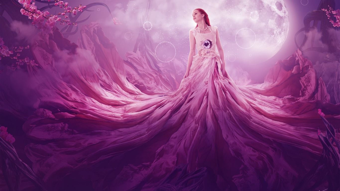 1366x768 Pink fantasy girl High Quality Wallpaper