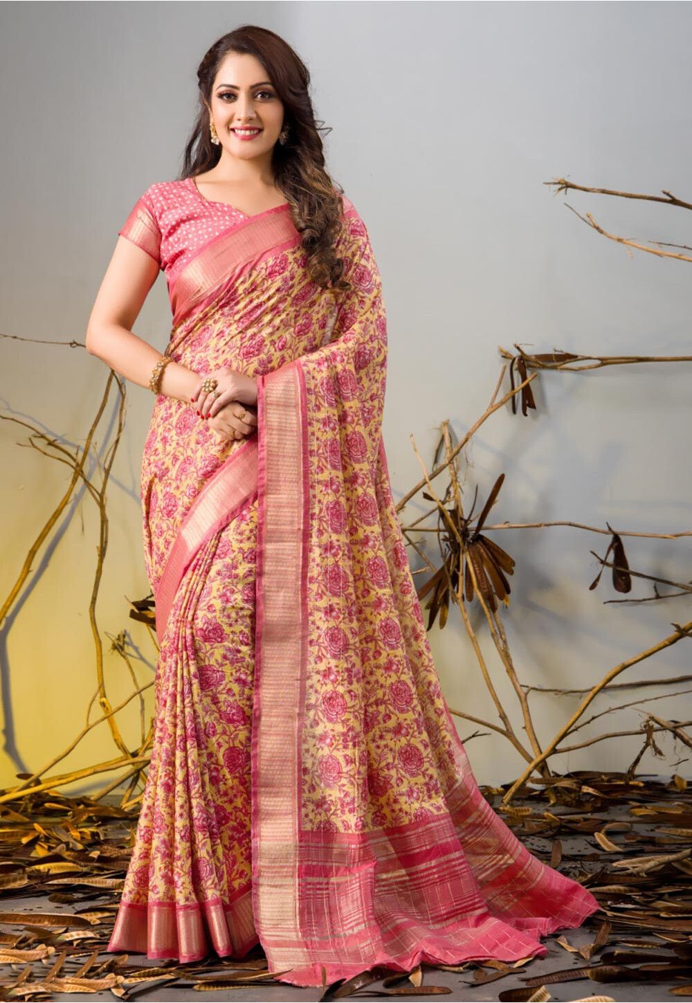 1000x1449 Chanderi Silk Saree in Yellow