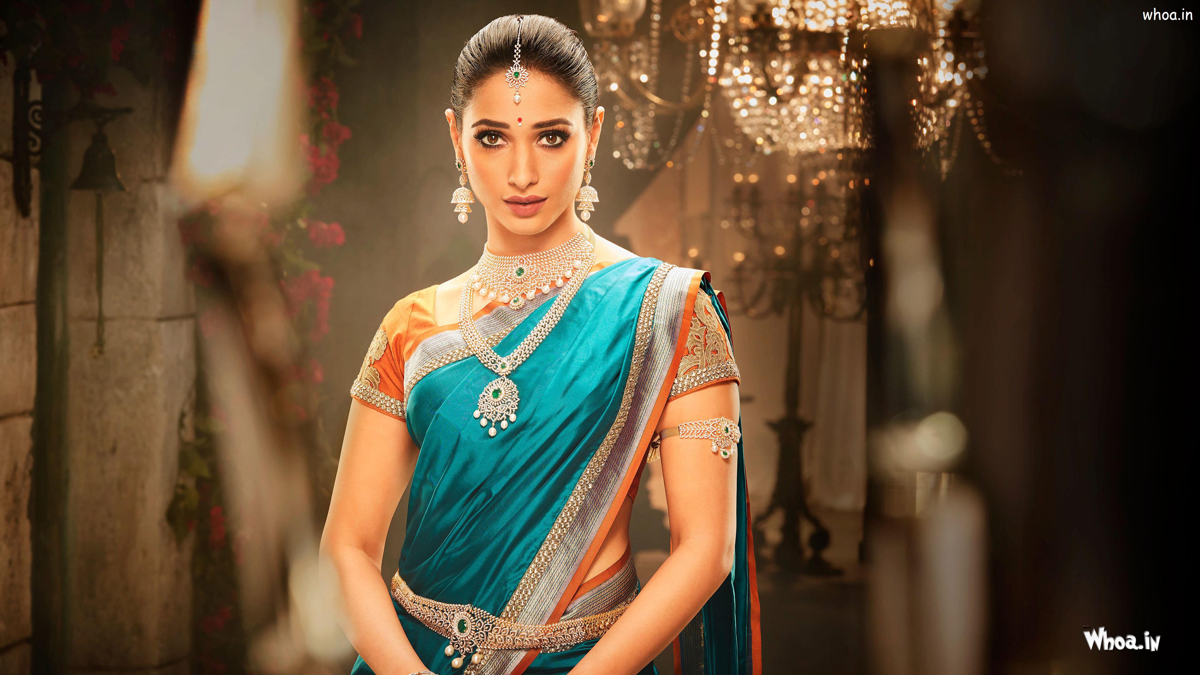 3840x2160 Tamanna Bhatia In Silk Saree Desi Look 4K Wallpaper