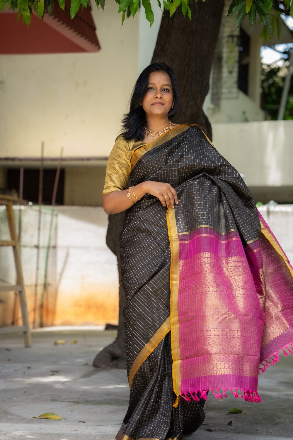1000x1500 Black Pure Kanchi Silk Saree PC10184