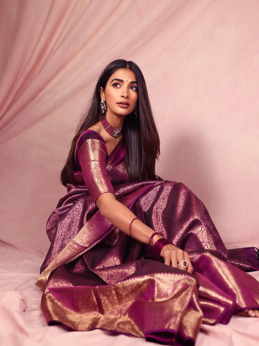 1080x1440 Pooja Hegde Inspired Kanjivaram Tissue Silk Saree with Rich Pallu and Blouse Ready to Wear