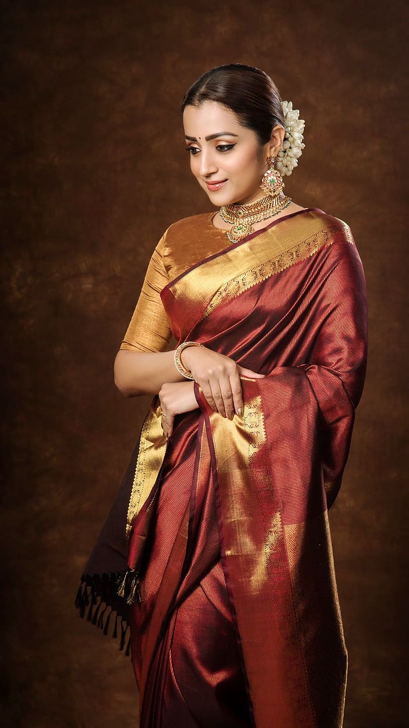 800x1423 Trisha Krishnan, tamil actress, saree beauty, HD phone wallpaper
