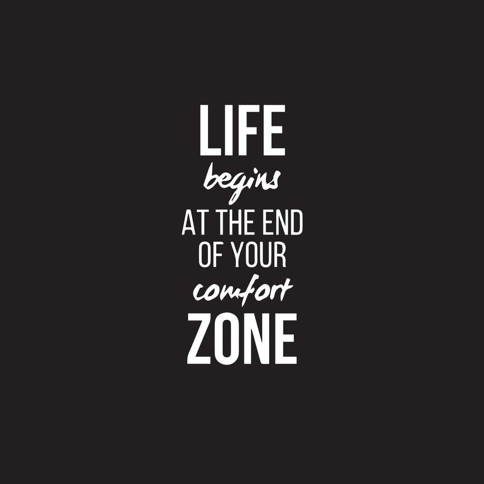 980x980 Inspirational quote on black background. Life begins at the end of your comfort zone. Motivational vector poster printable
