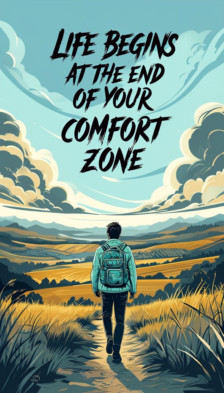 768x1344 Inspirational Quote Life Begins at the End of Comfort Zone Mobile Wallpaper