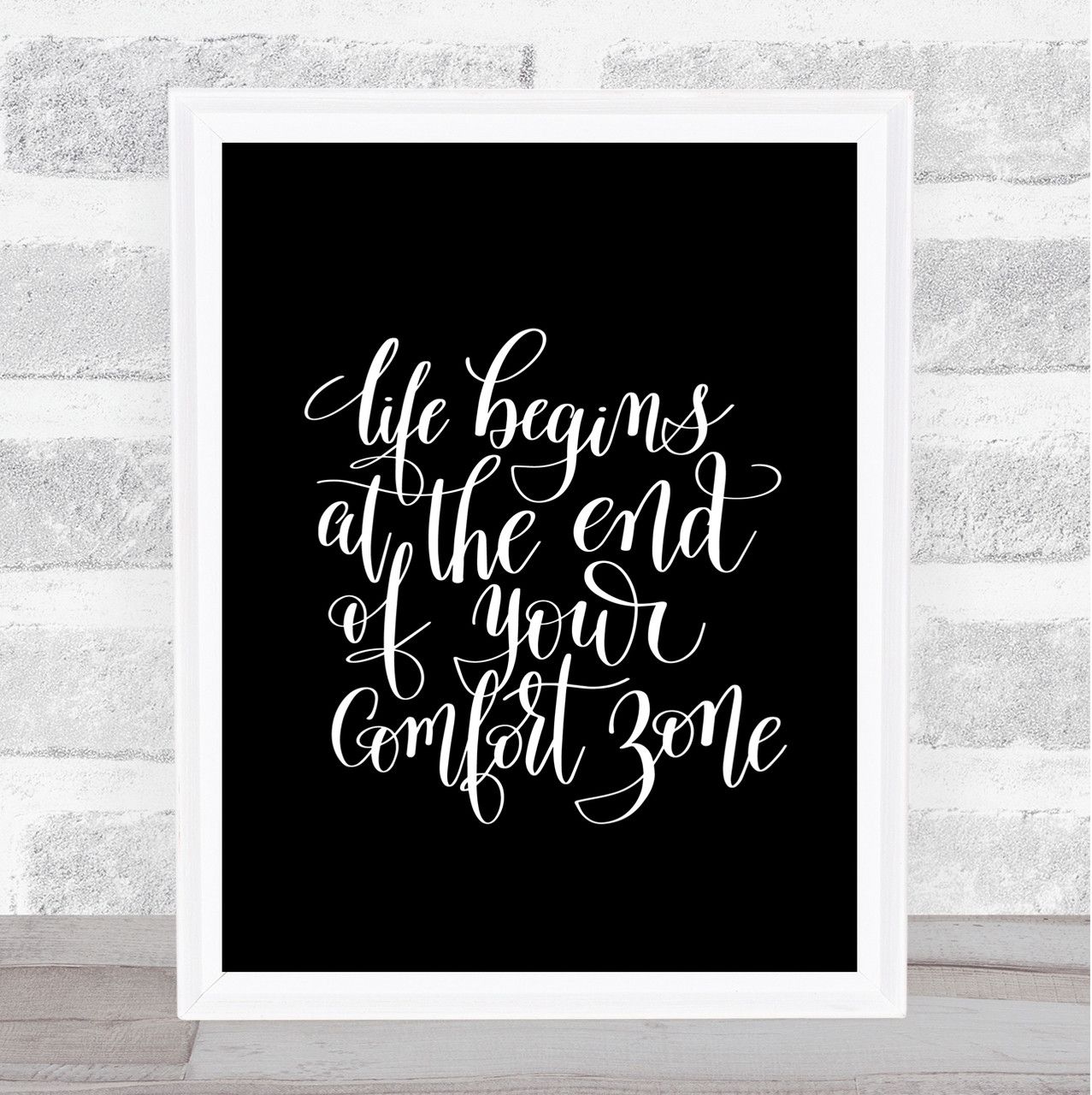 1277x1280 Life Begins End Comfort Zone Quote Print Black & White Wall Art