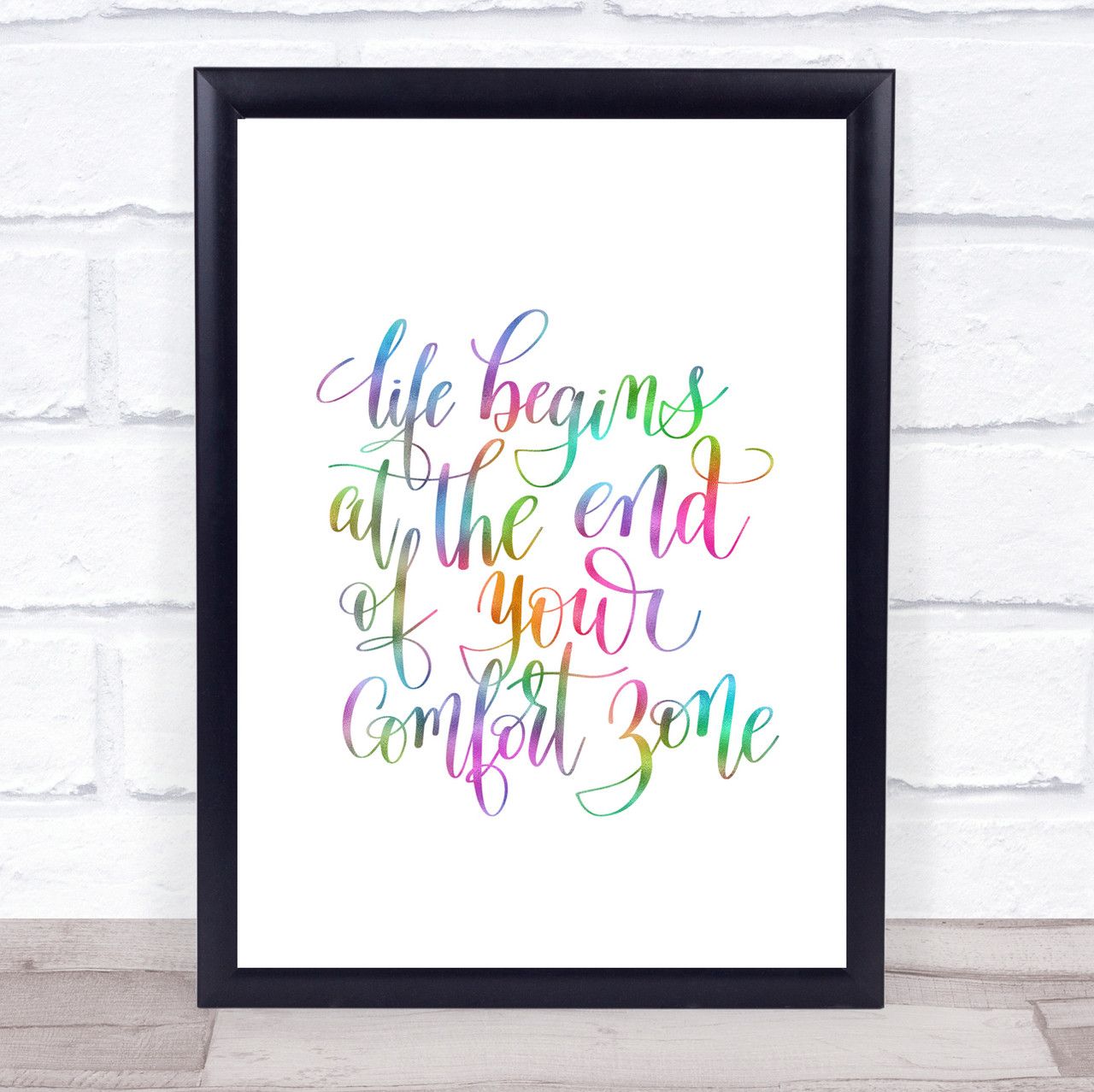 1280x1278 Life Begins End Comfort Zone Rainbow Quote Print Wall Art