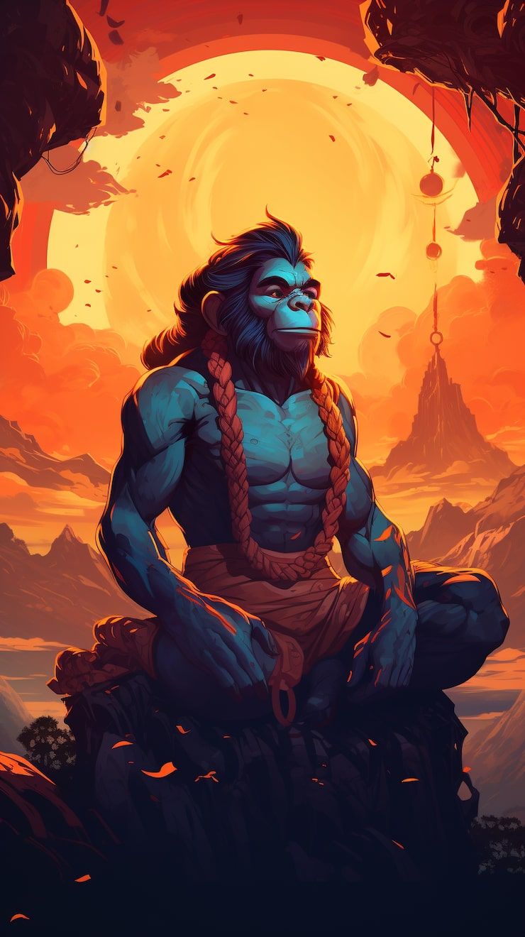 740x1320 Hanuman drawing wallpaper Image