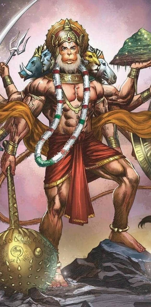 630x1280 Download Animal Heads And Hanuman Art Wallpaper