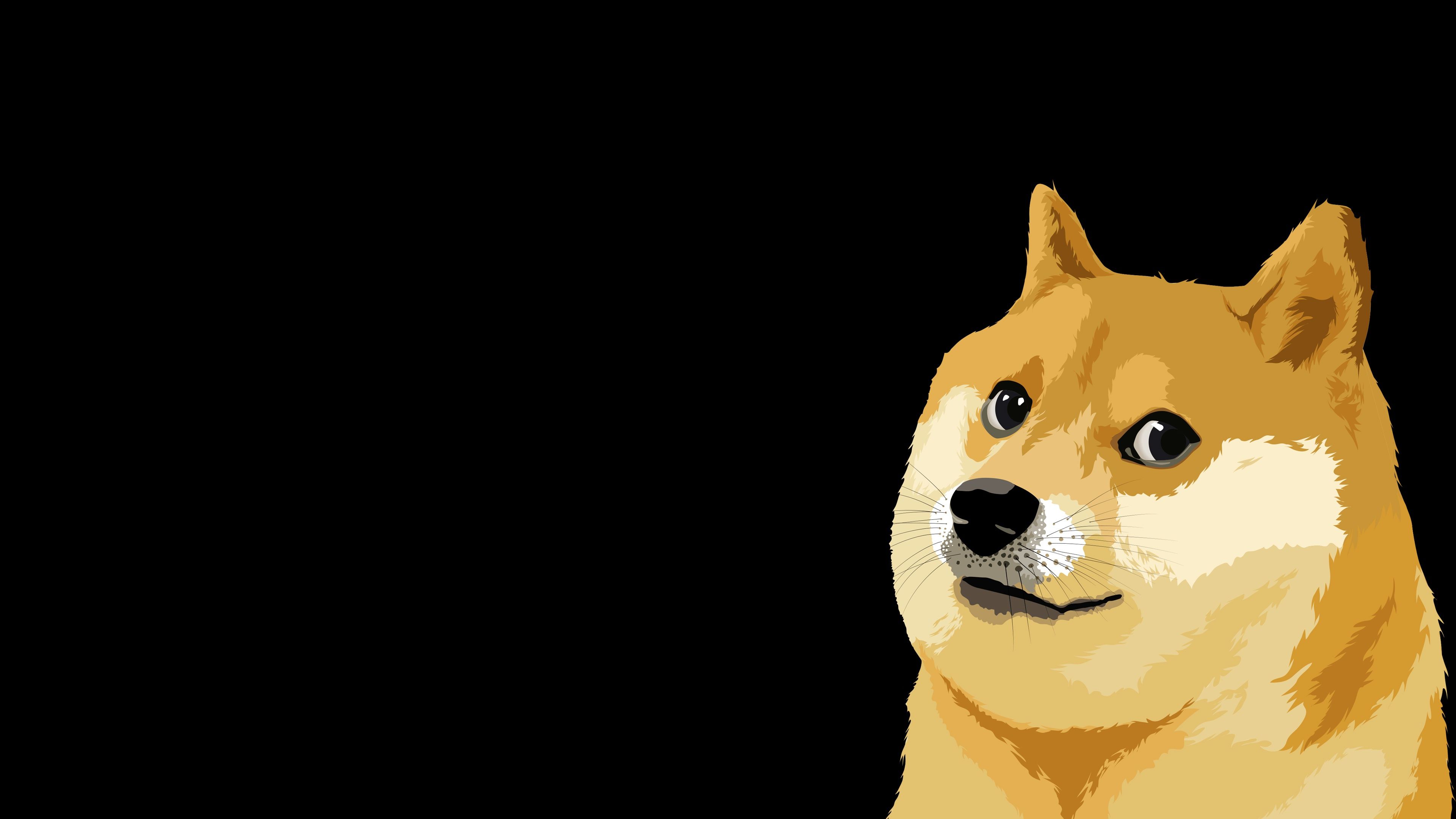 3840x2160 Wallpaper dog, minimalism, art, black background, picture, dog, meme, Doge for mobile and desktop, section минимализм, resolution 3840x2160