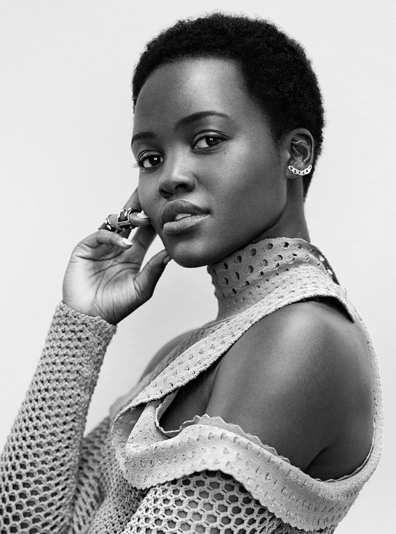 800x1079 Lupita Nyong'o, actress, monochrome, rings, ebony, women, black women, brunette, HD phone wallpaper