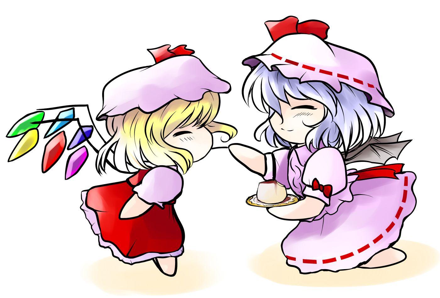 1400x950 2girls chibi flandre scarlet food remilia scarlet touhou vampire