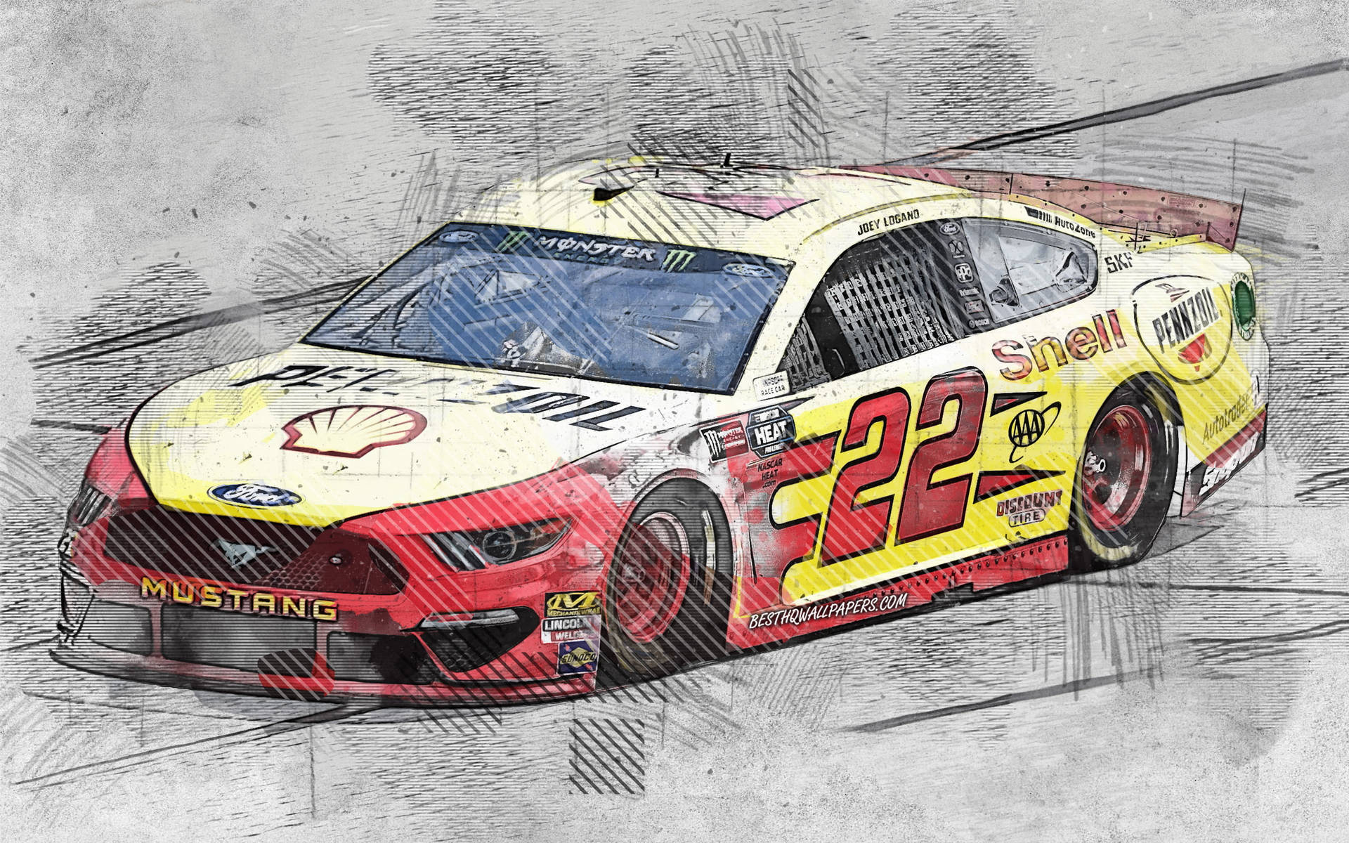 1920x1200 Download Joey Logano Racing Car Sketch Wallpaper