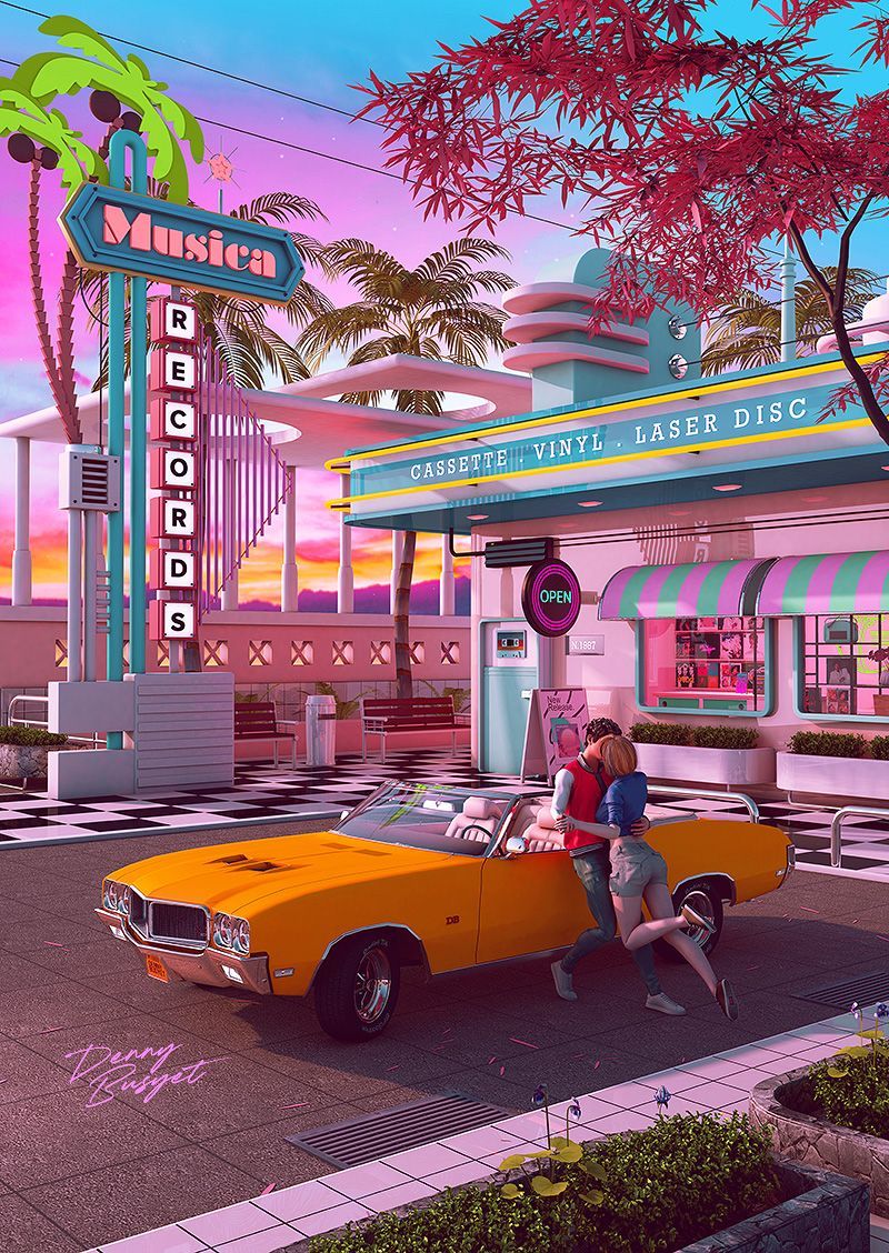 800x1128 First Kiss 80s vaporwave Nostalgia Photographic Print