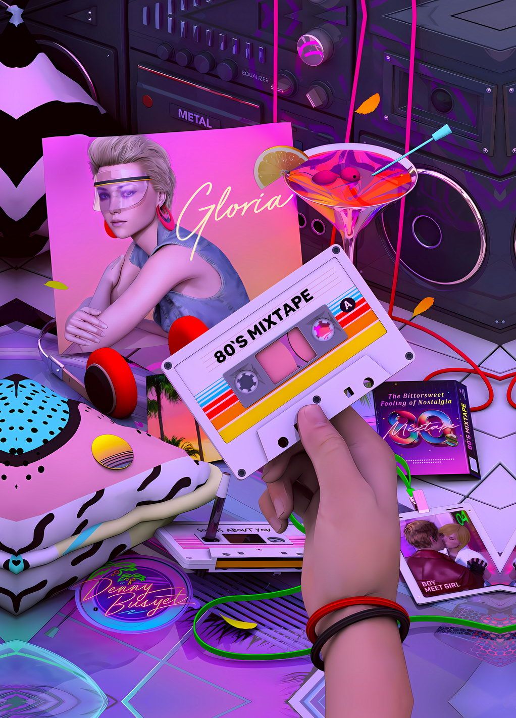 1022x1421 Poster 80s Moxtape Synth Arcade Dreams Vaporwave Poster Neon Gaming Setup Art Poster Futuristic Vibrant Wall Decor Gamer Aesthetic Modern Wall