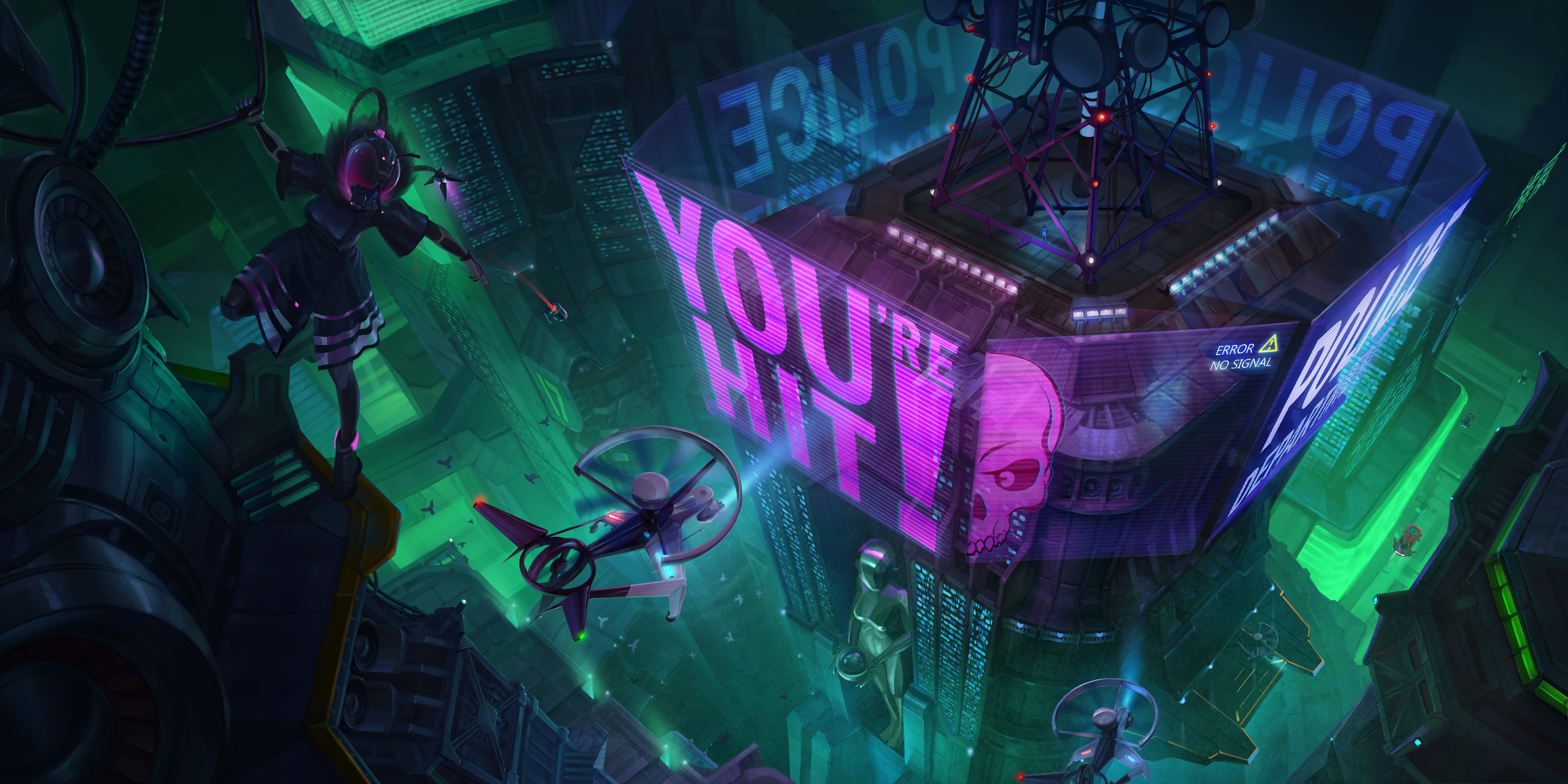 8000x4000 Wallpaper city, the city, style, fiction, building, neon, art, fantasy for mobile and desktop, section фантастика, resolution 8000x4000