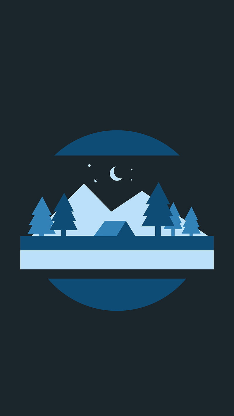 800x1422 Night Time, Blue cyan purple mountain camp landscape cartoon minimalist 2d vector art, HD phone wallpaper