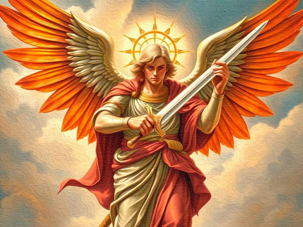 1024x768 Archangel Michael Digital Oil Painting, Christian Artwork, catholic printable, digital download