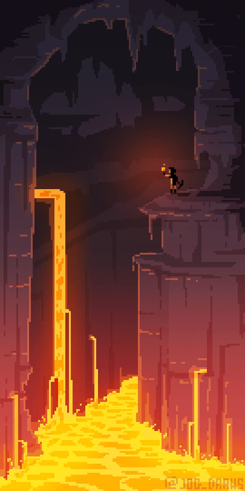 800x1600 A dangerous adventure art of a (scorching hot) ravine I made!. Pixel art background, HD phone wallpaper