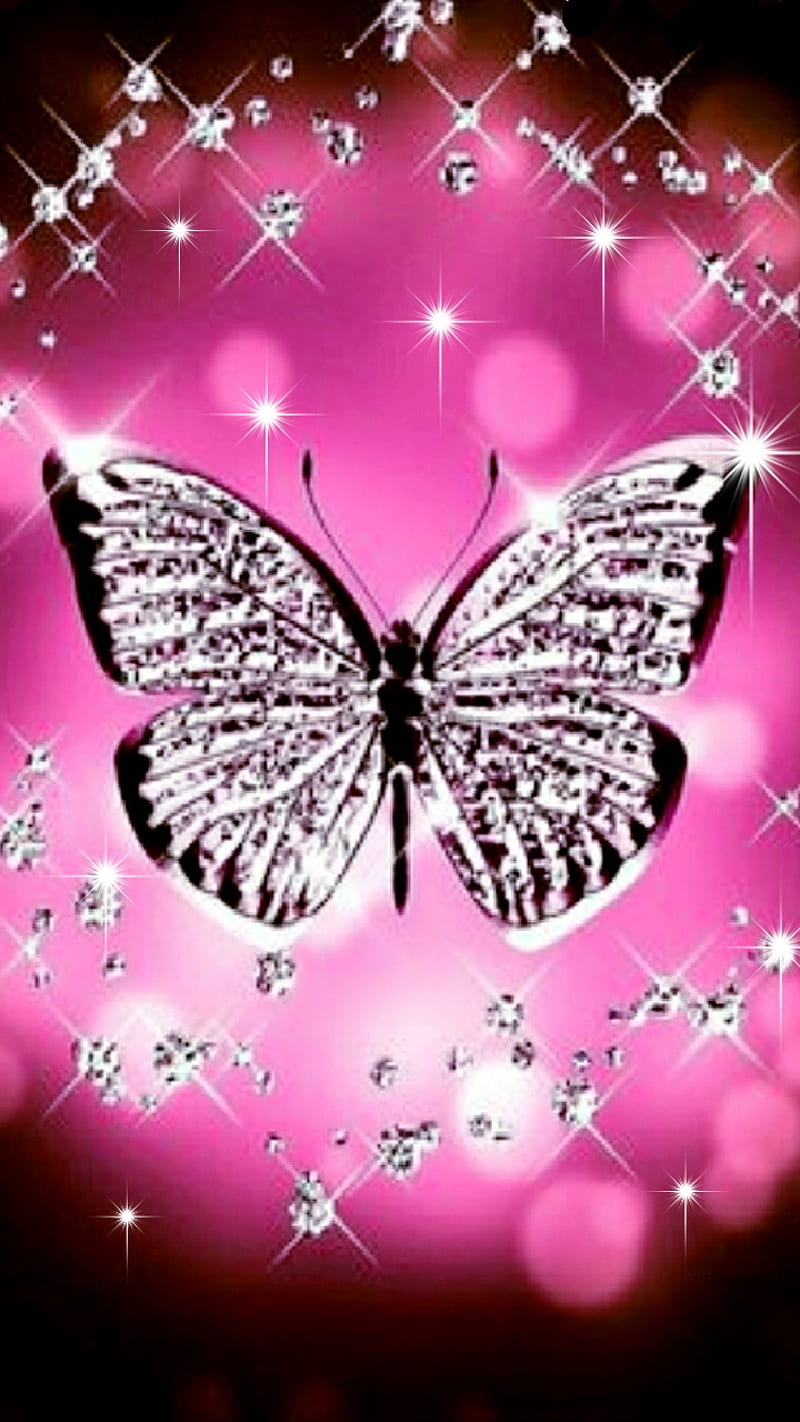 800x1422 Dazzling, abstract, background, butterfly, diamonds, neon, pink, rhinestones, HD phone wallpaper
