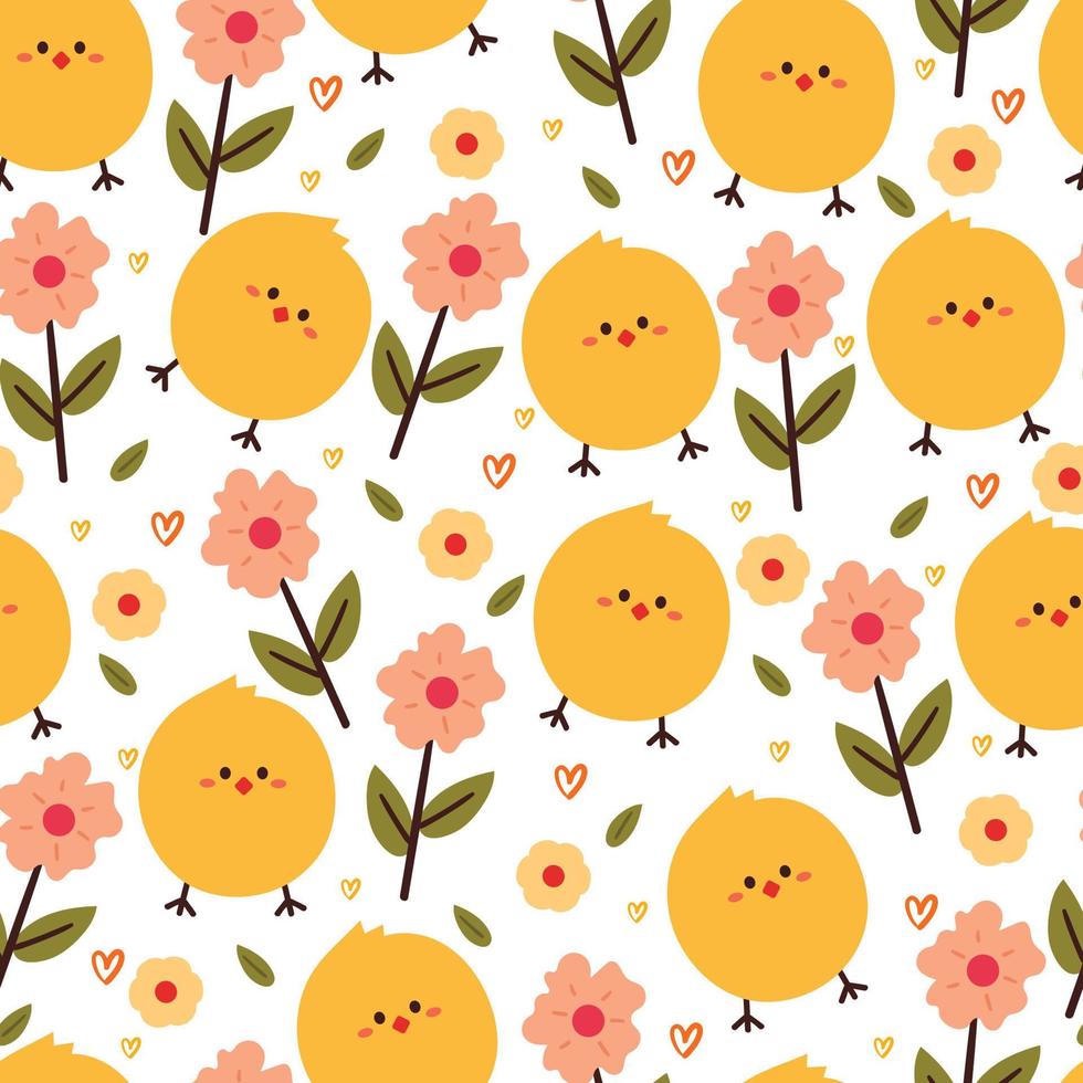 980x980 seamless pattern cute chick with flower. cute animal wallpaper for textile, gift wrap paper