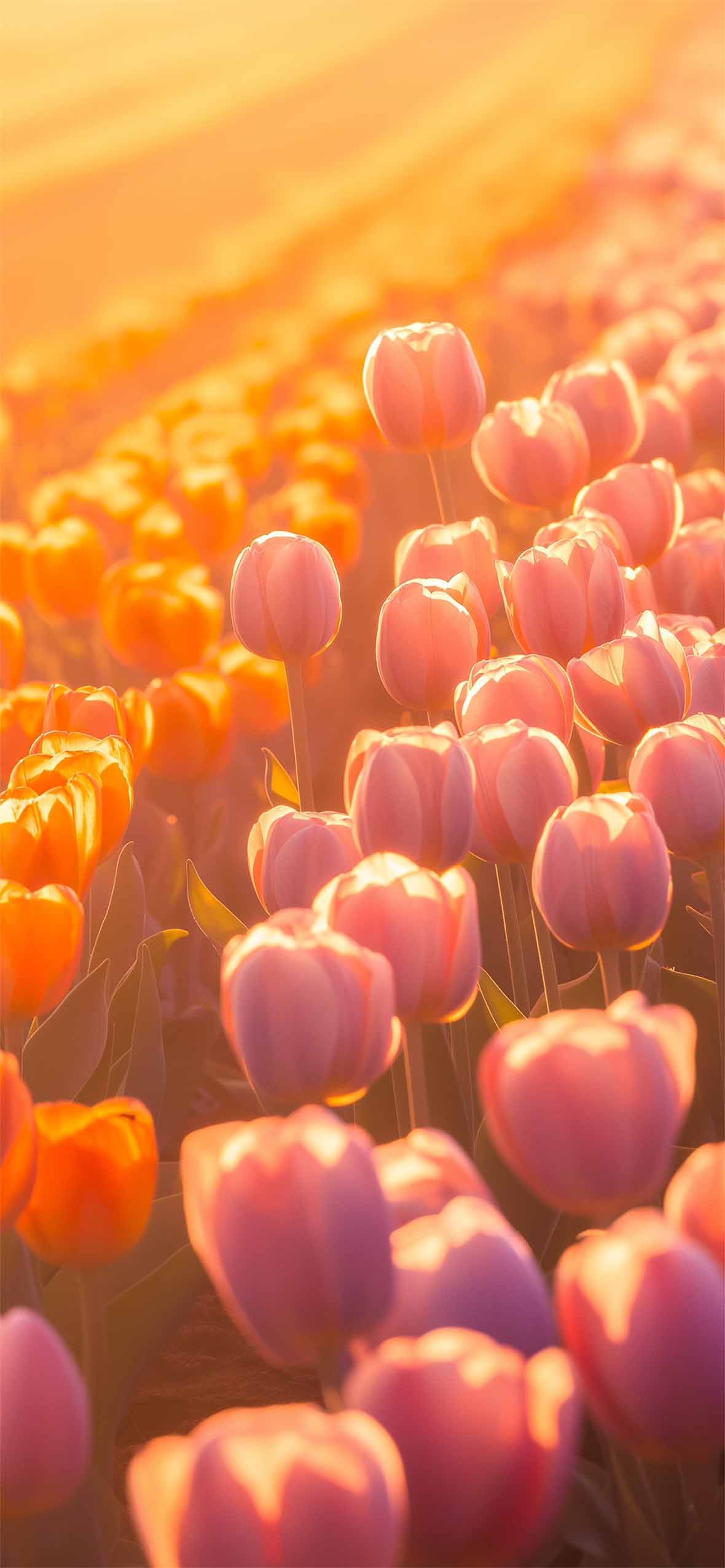 1180x2553 Sunset Tulip Field Pink Flowers Wallpaper Wallpaper HD