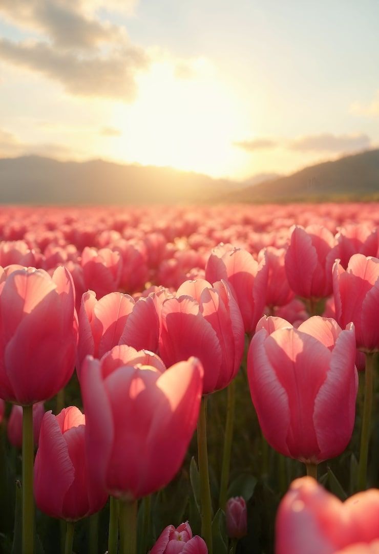 740x1082 Pink tulips sunset Image