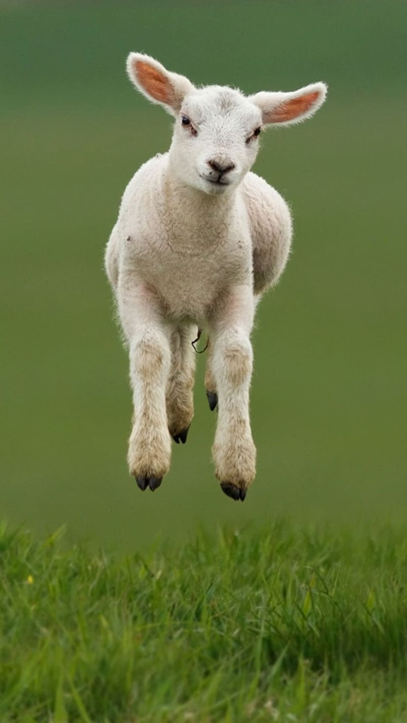 800x1422 Cute Baby Animals, Baby Lamb Jumping, animal, sheep, lamb, cute, HD phone wallpaper