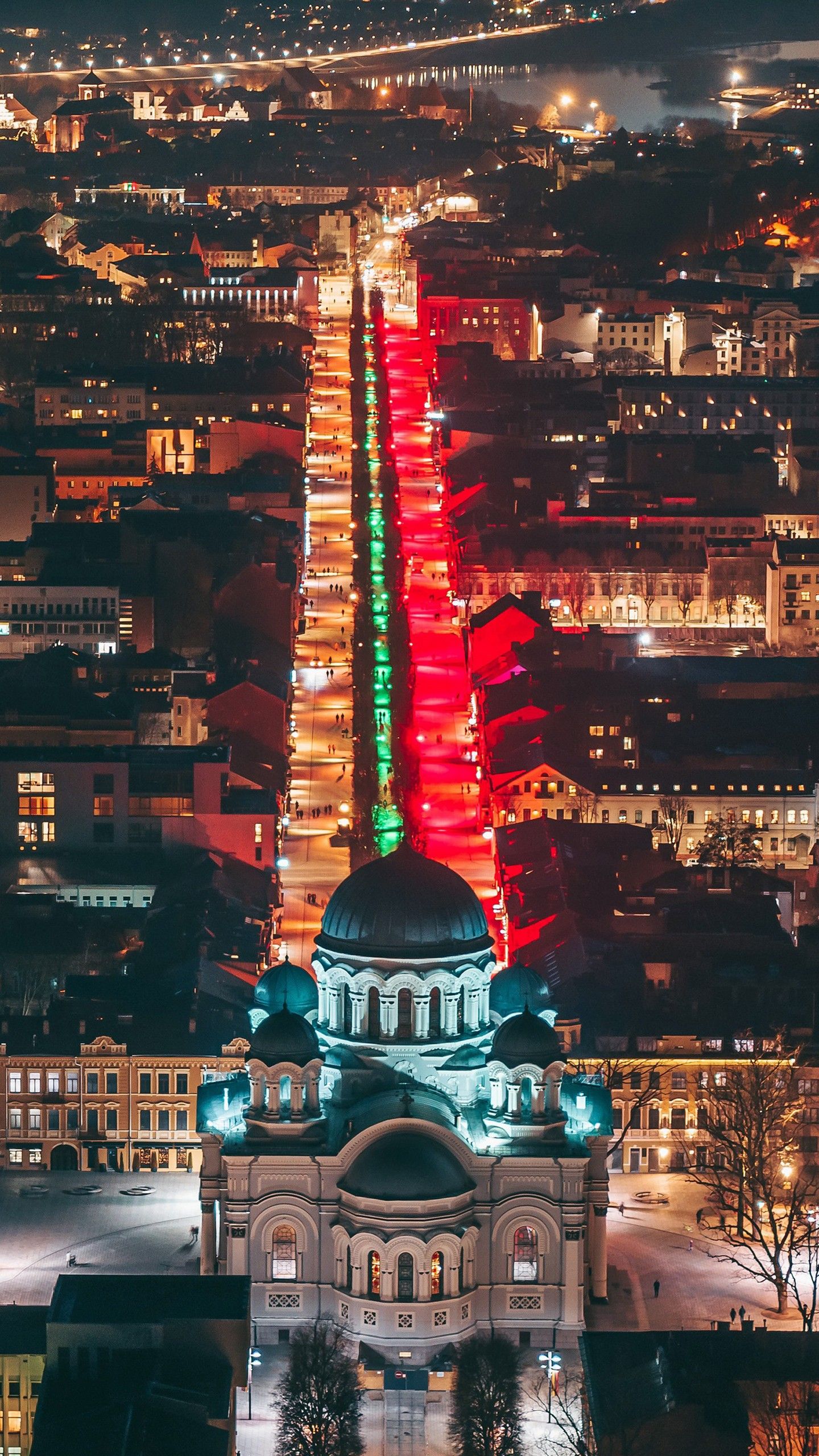 1440x2560 Building City Kaunas Lithuania Night 4K HD Travel Wallpaper