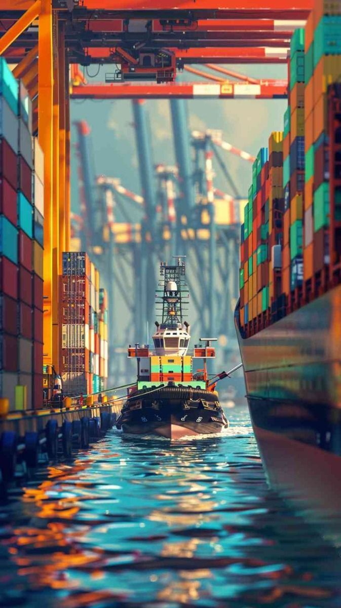 673x1200 Picture of a Tugboat 4K HD Wallpaper. Cargo ship in port, Colorful shipping containers, Global trade transportation