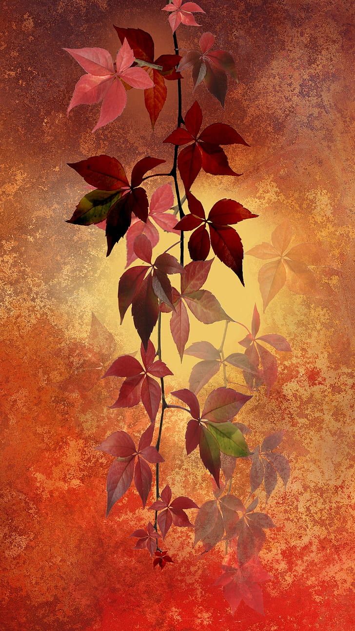728x1294 Royalty Free Photo: Red And Green Leaves Wallpaper