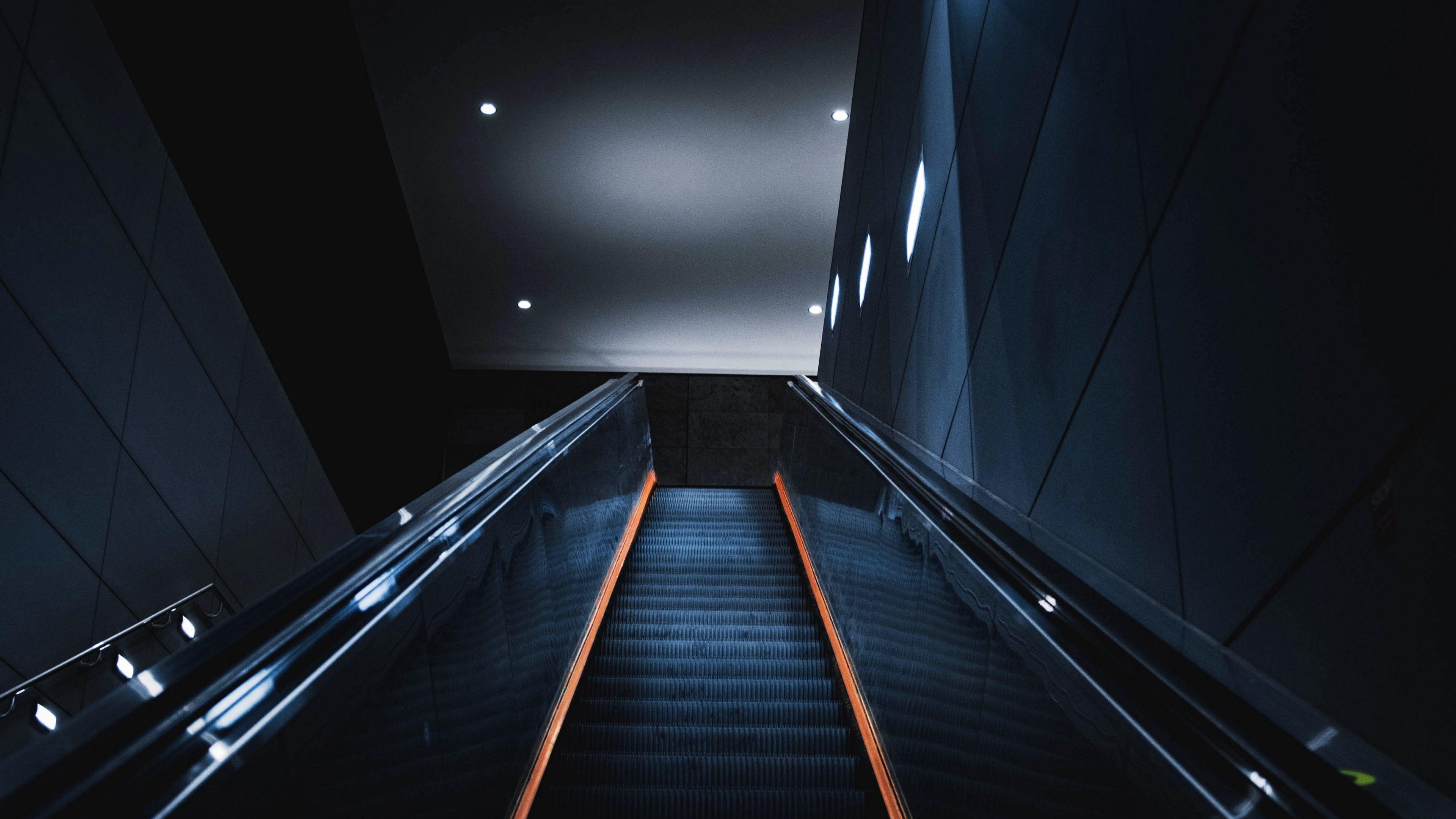 3840x2160 Wallpaper Stairs, Escalator, Construction, Dark, Room Room
