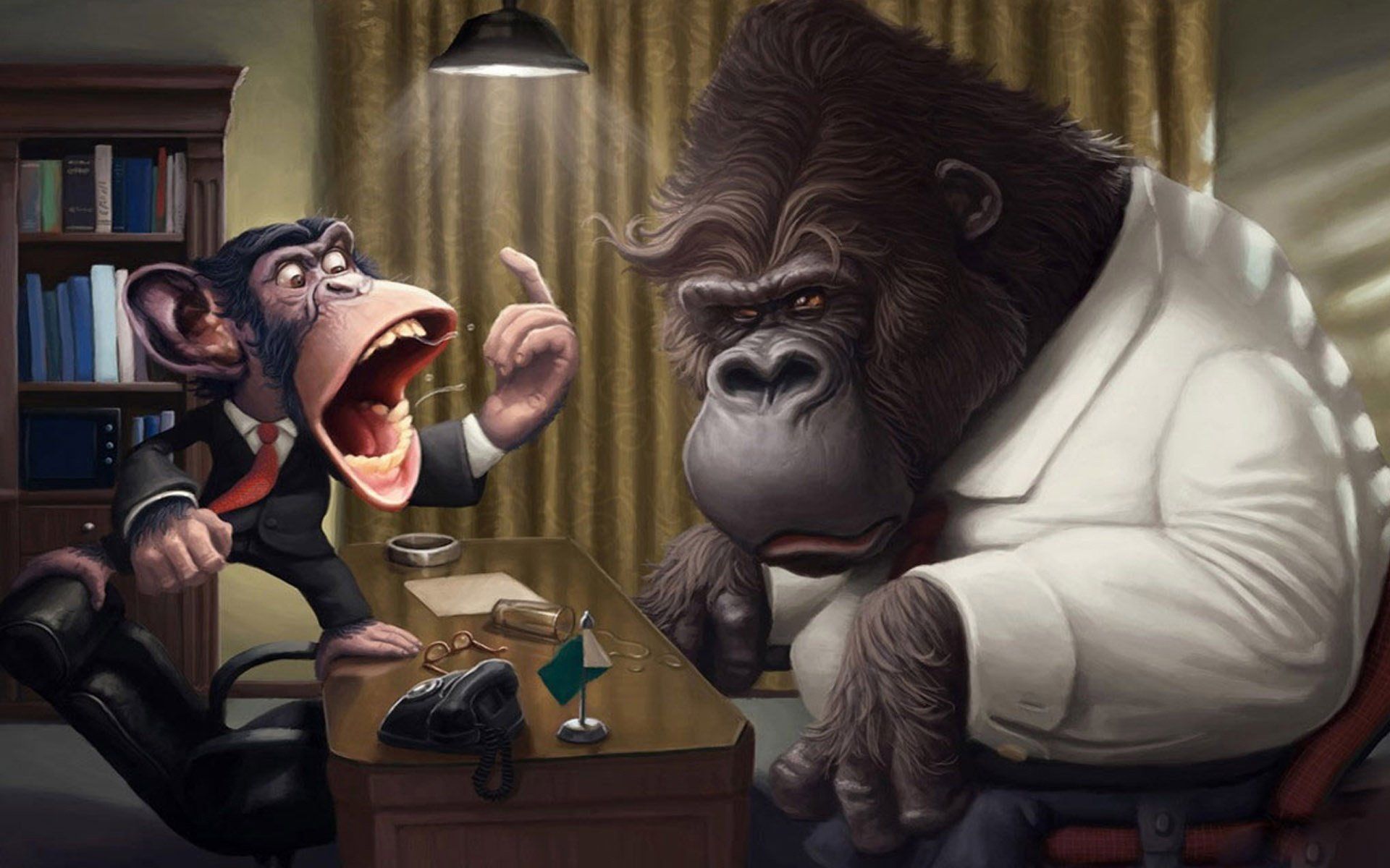 1920x1200 Funny Ape Debate Wallpaper for Animal Lovers