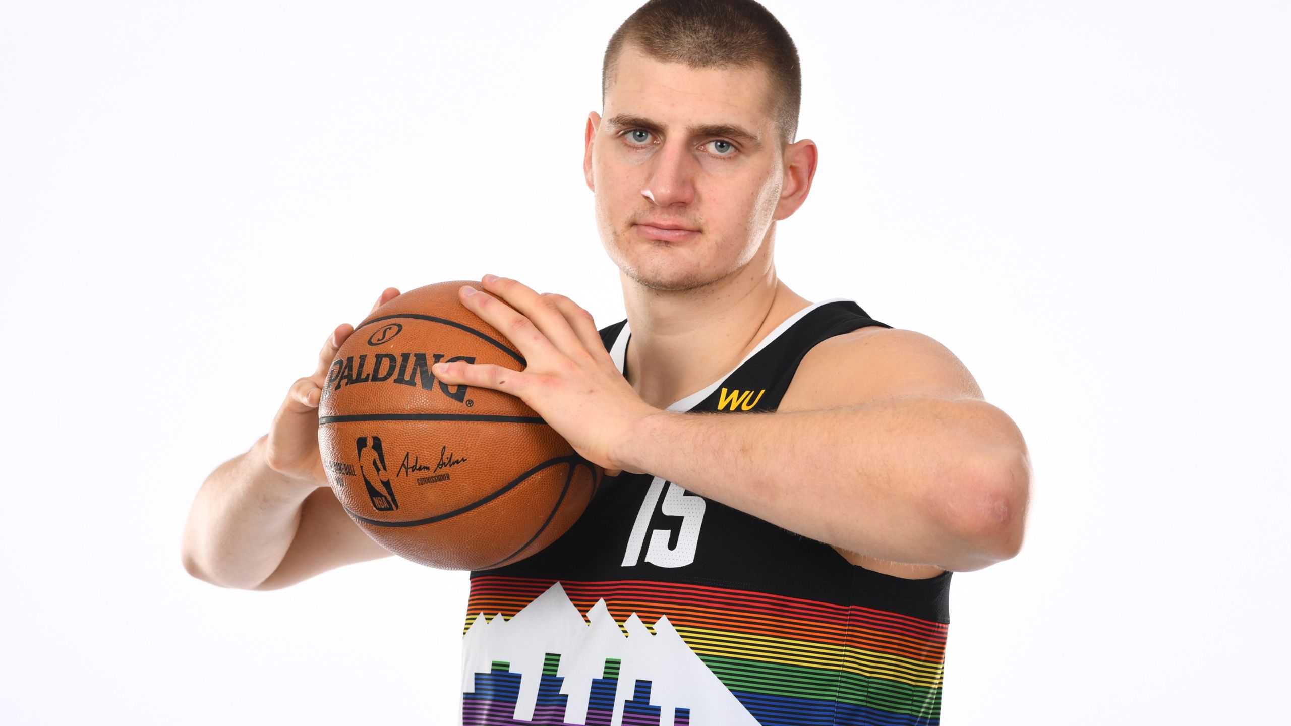 2560x1440 Basketball Denver Nuggets NBA Serbian White Background HD Nikola Jokic Wallpaper