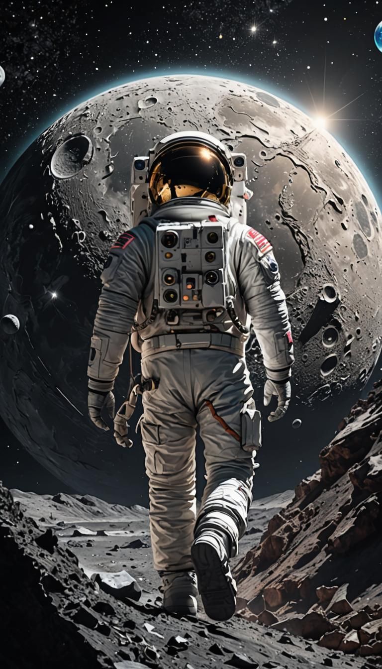 768x1344 Astronaut Among Moon and Stars: 3D AMOLED Wallpape