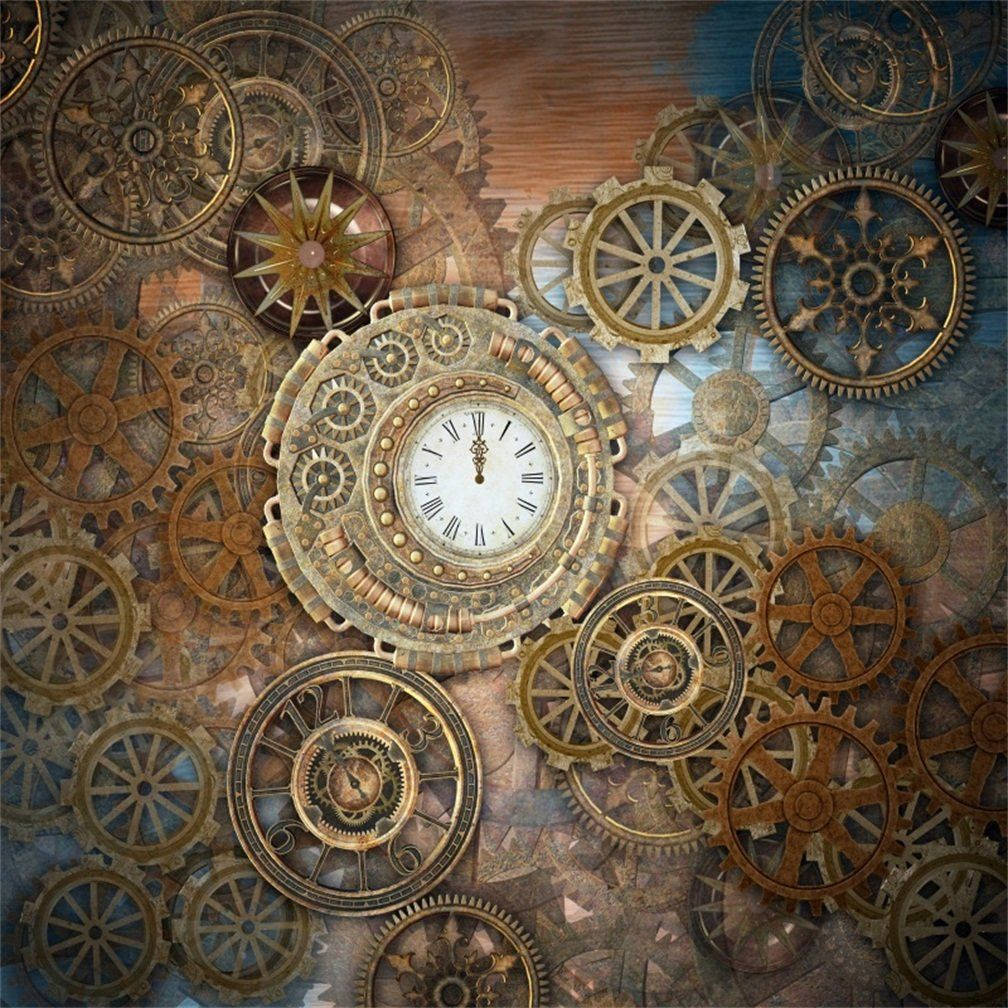 1008x1008 Download Clock And Gears Vintage Aesthetic Laptop Wallpaper