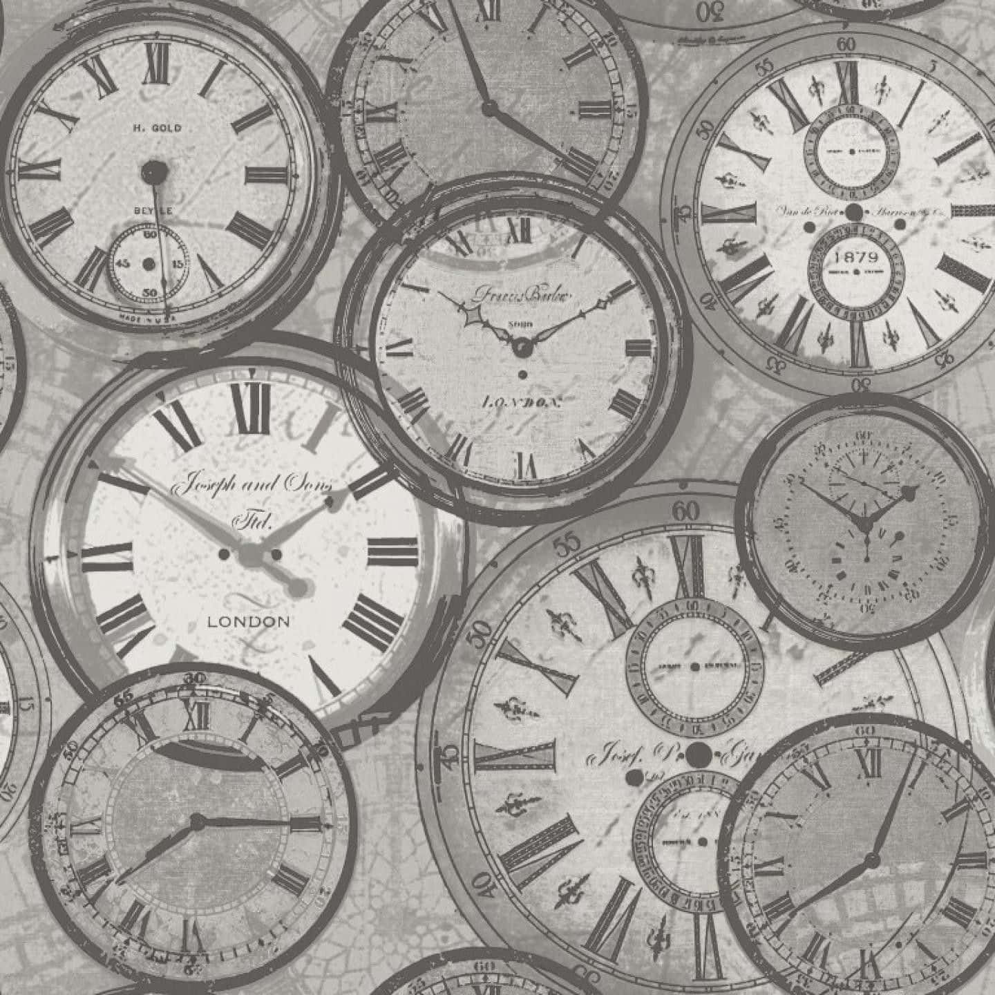 1440x1440 Download A Black And White Image Of Clocks On A Wall