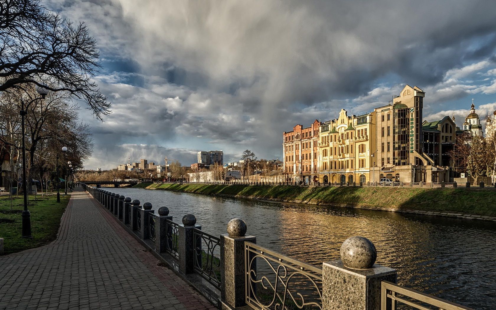 1680x1050 Kharkov, Ukraine, Cathedral, River, Houses 640x1136 IPhone 5 5S 5C SE Wallpaper, Background, Picture, Image