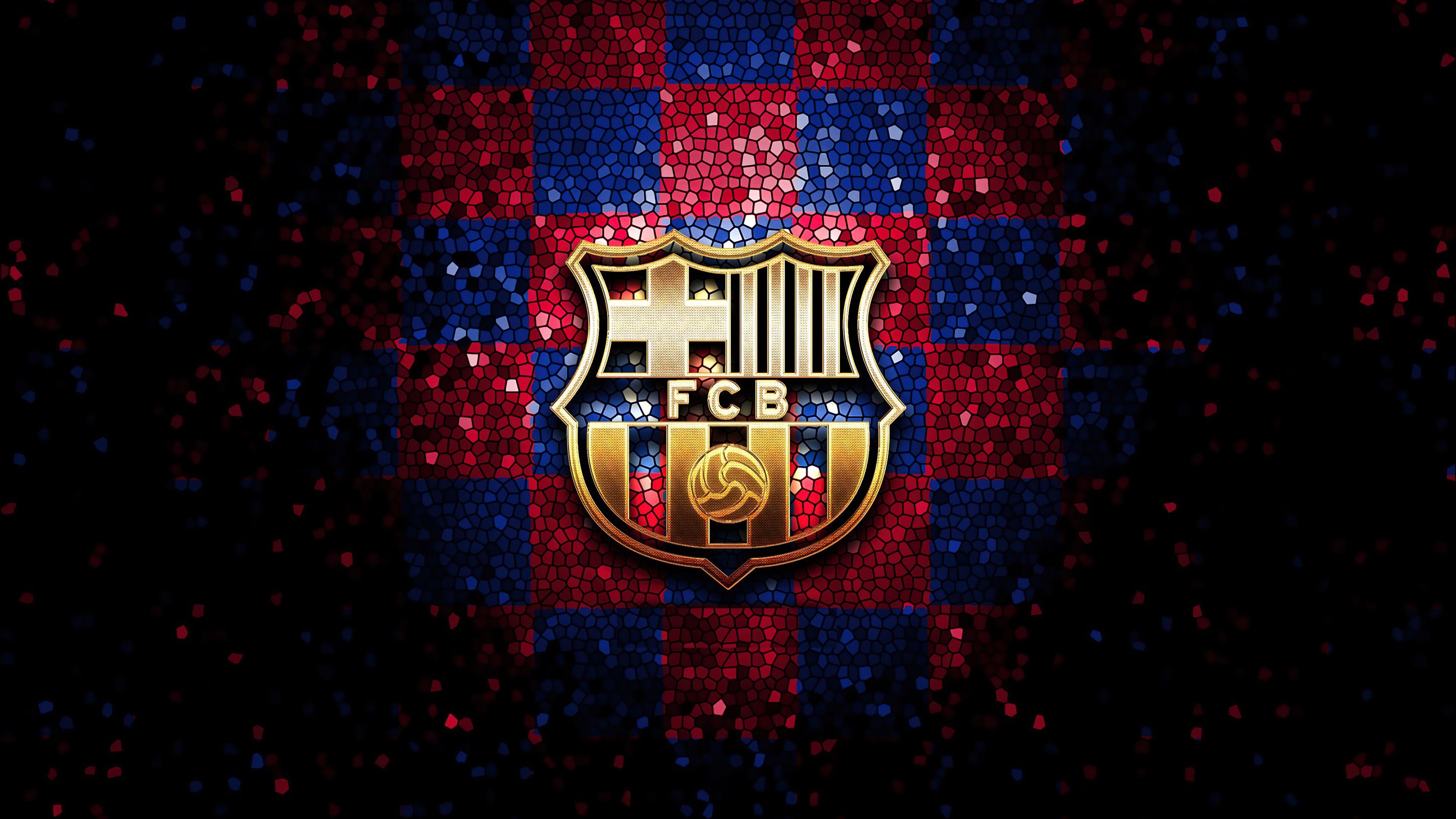 3840x2160 Wallpaper logo, mosaic, FCB, FC Barcelona, sports, Dark Aesthetic for mobile and desktop, section спорт, resolution 3840x2160