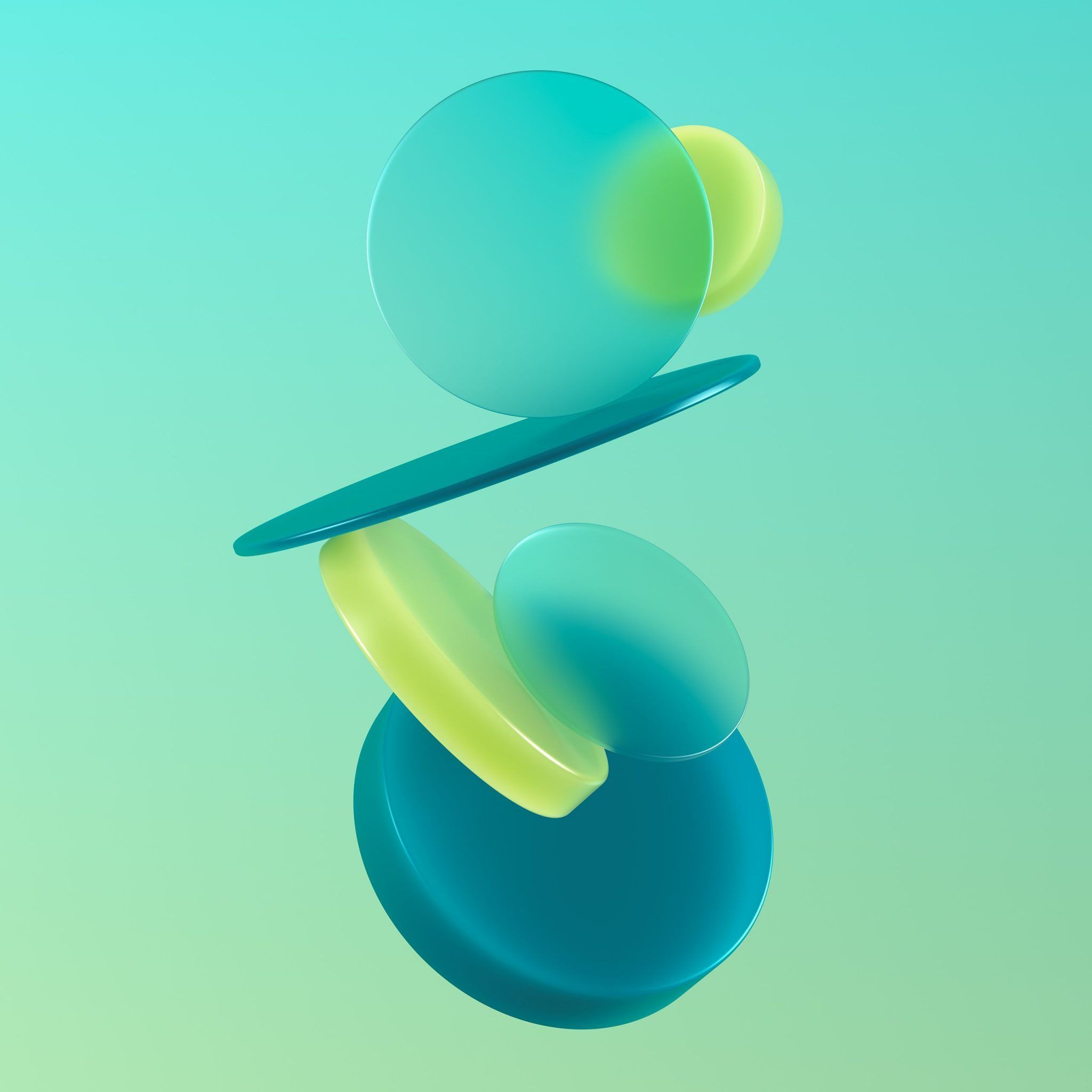2048x2048 Xiaomi Google Android Mi Pad 5 Pro Stock Wallpaper Multi Colour Color Circular Circle Shapes Rounded Spheres 3D Frosted Glass Green Yellow