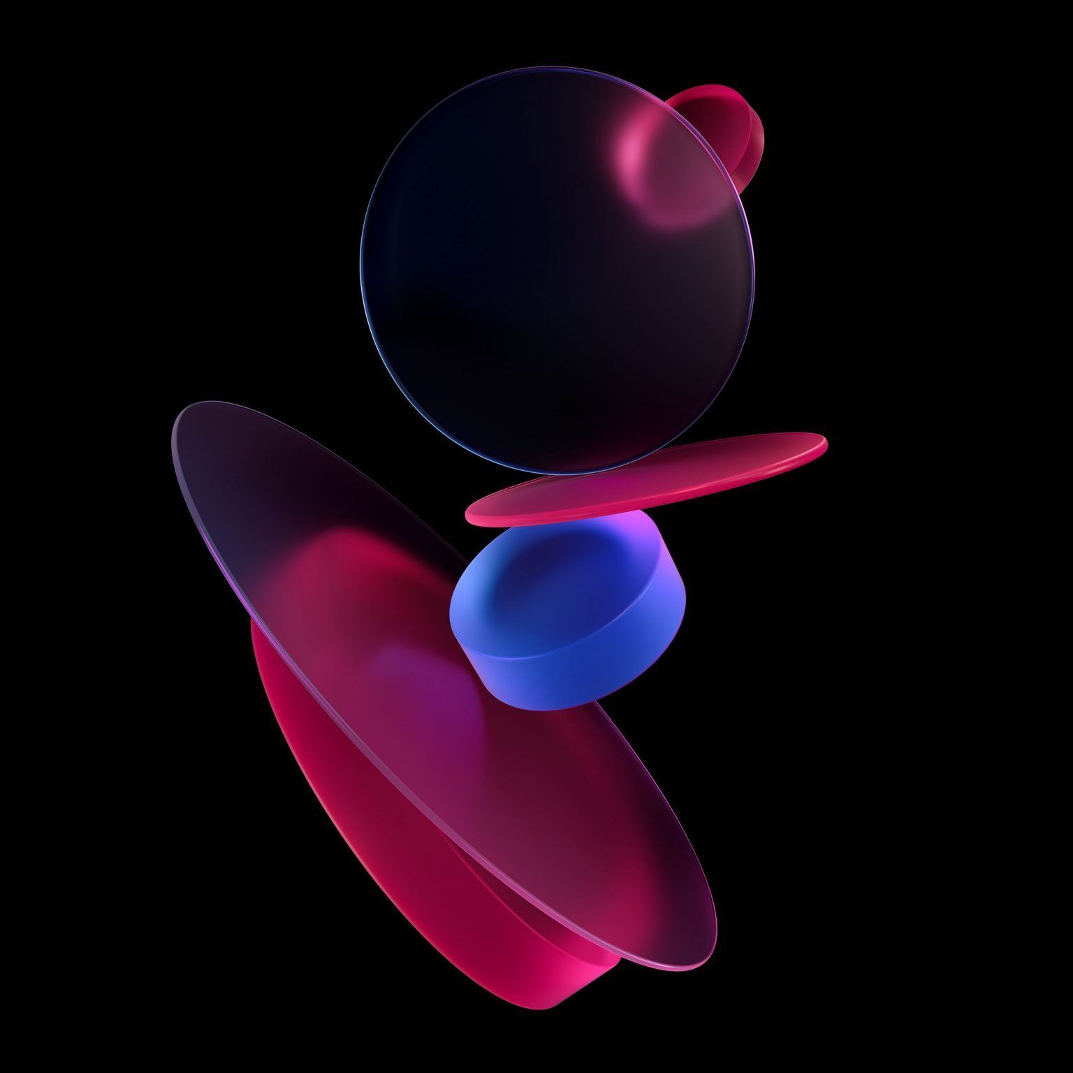 1536x1536 Xiaomi Google Android Mi Pad 5 Pro Stock Wallpaper Multi Colour Color Circular Circle Shapes Rounded Spheres 3D Blue And Pink Dark Frosted Glass