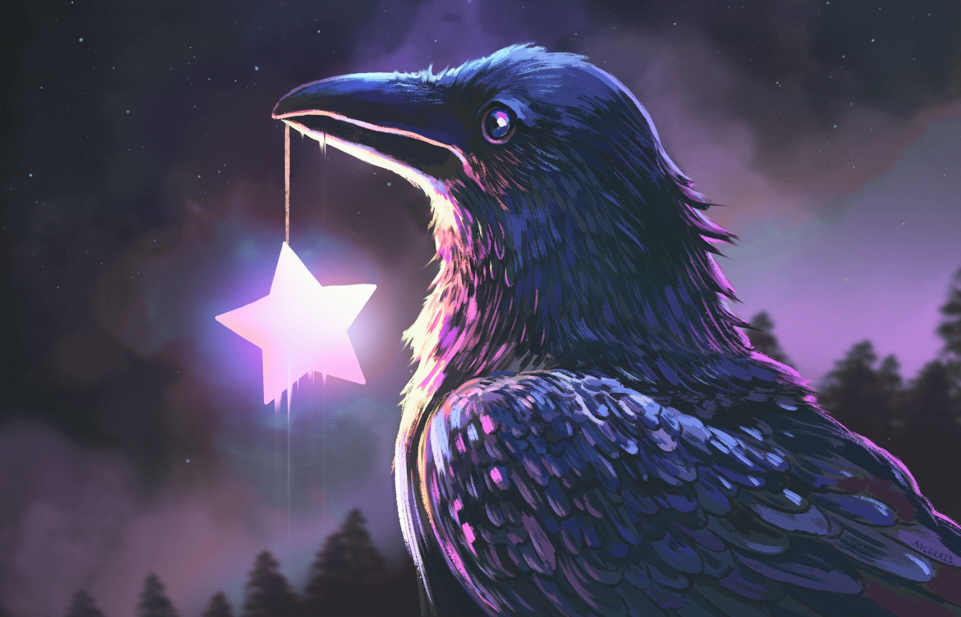 1920x1234 Enchanted Crow: Fantasy Nightbird HD Wallpaper